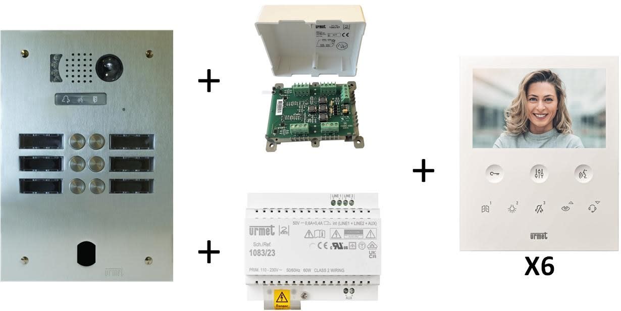 Urmet - Kit Vidéo Préprogrammé, 2Voice, Platine Et Moniteurs, 2 Rangée, 6 Boutons