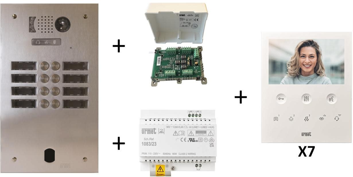Urmet - Kit Vidéo Préprogrammé, 2Voice, Platine Et Moniteurs, 2 Rangée, 7 Boutons
