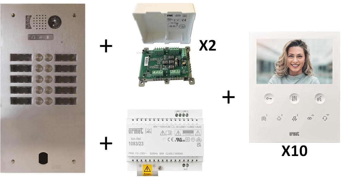 Urmet - Kit Vidéo Préprogrammé, 2Voice, Platine Et Moniteurs, 2 Rangée, 10 Boutons