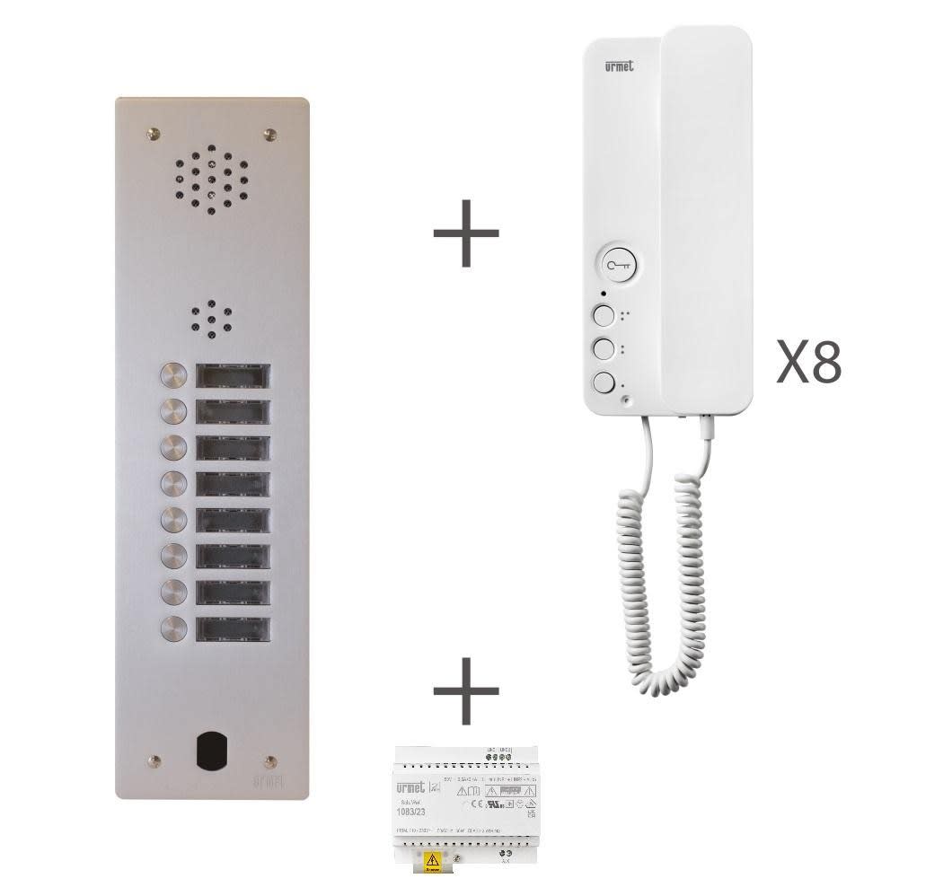 Urmet - Kit Audio Préprogrammé, 2Voice, Platine Et Postes, 1 Rangée, 8 Boutons