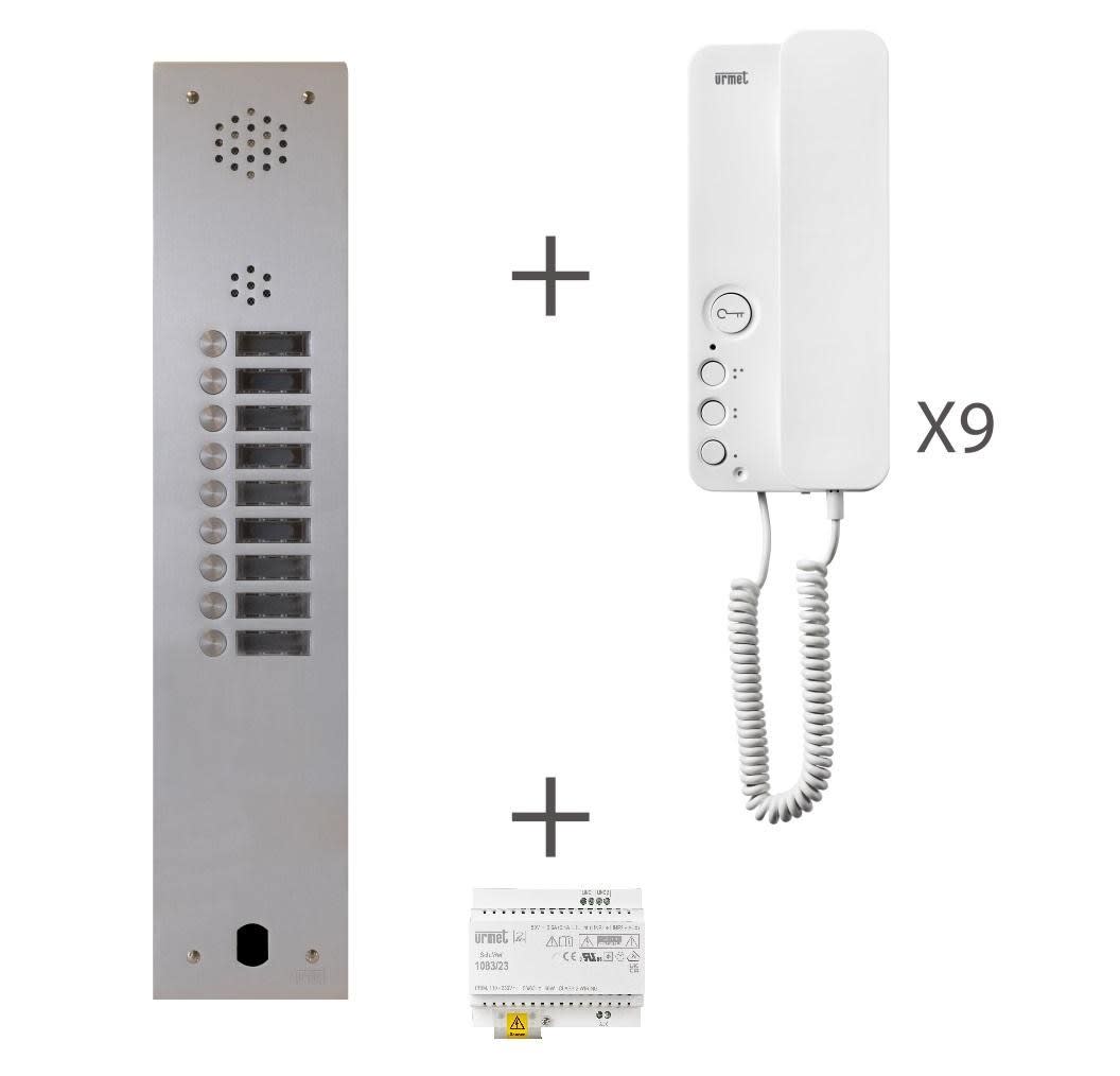Urmet - Kit Audio Préprogrammé, 2Voice, Platine Et Postes, 1 Rangée, 9 Boutons
