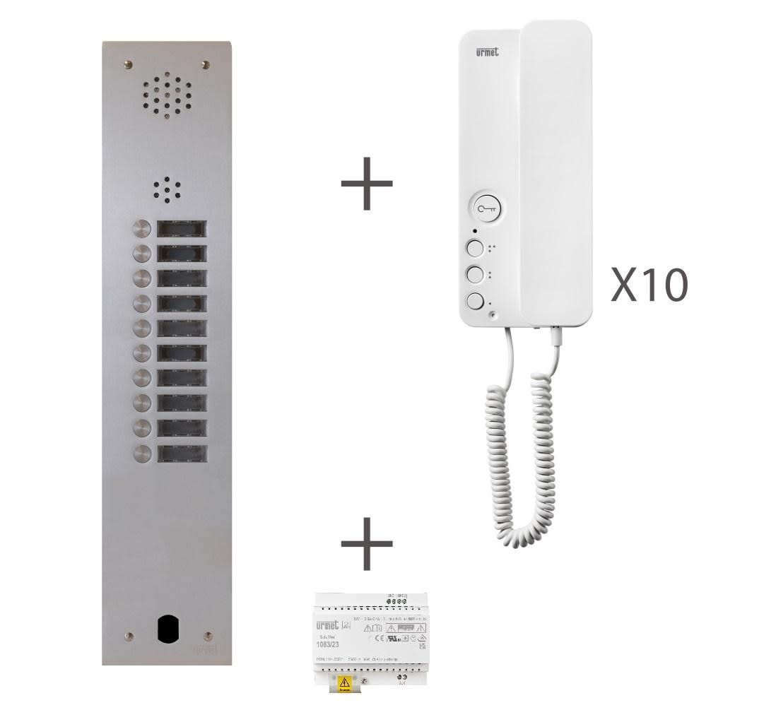 Urmet - Kit Audio Préprogrammé, 2Voice, Platine Et Postes, 1 Rangée, 10 Boutons