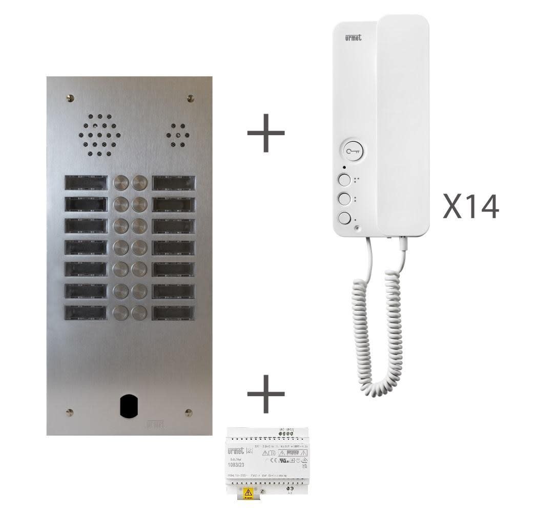 Urmet - Kit Audio Préprogrammé, 2Voice, Platine Et Postes, 2 Rangée, 14 Boutons