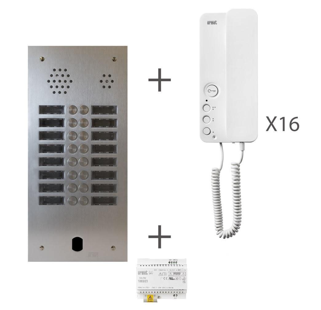 Urmet - Kit Audio Préprogrammé, 2Voice, Platine Et Postes, 2 Rangée, 16 Boutons