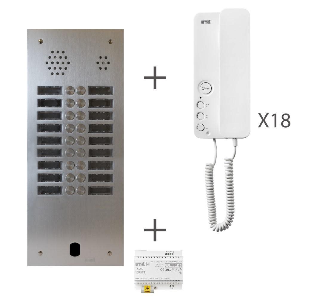 Urmet - Kit Audio Préprogrammé, 2Voice, Platine Et Postes, 2 Rangée, 18 Boutons