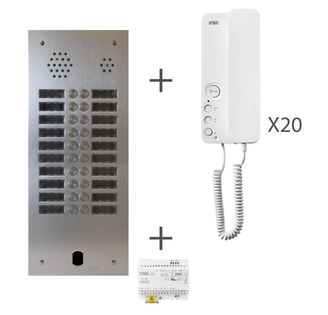 Urmet - Kit Audio Préprogrammé, 2Voice, Platine Et Postes, 2 Rangée, 20 Boutons