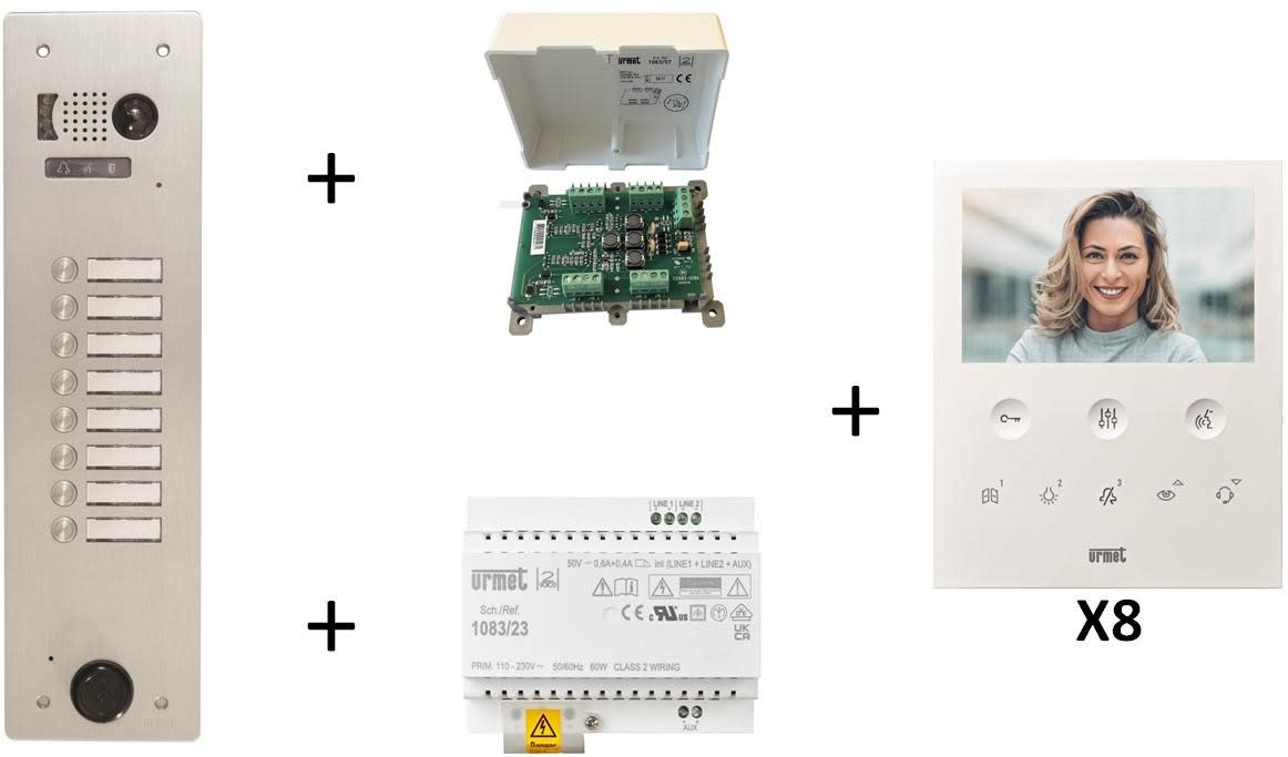 Urmet - Kit Vidéo Préprogrammé, 2Voice, Platine Et Moniteurs, 1 Rangée, 8 Boutons