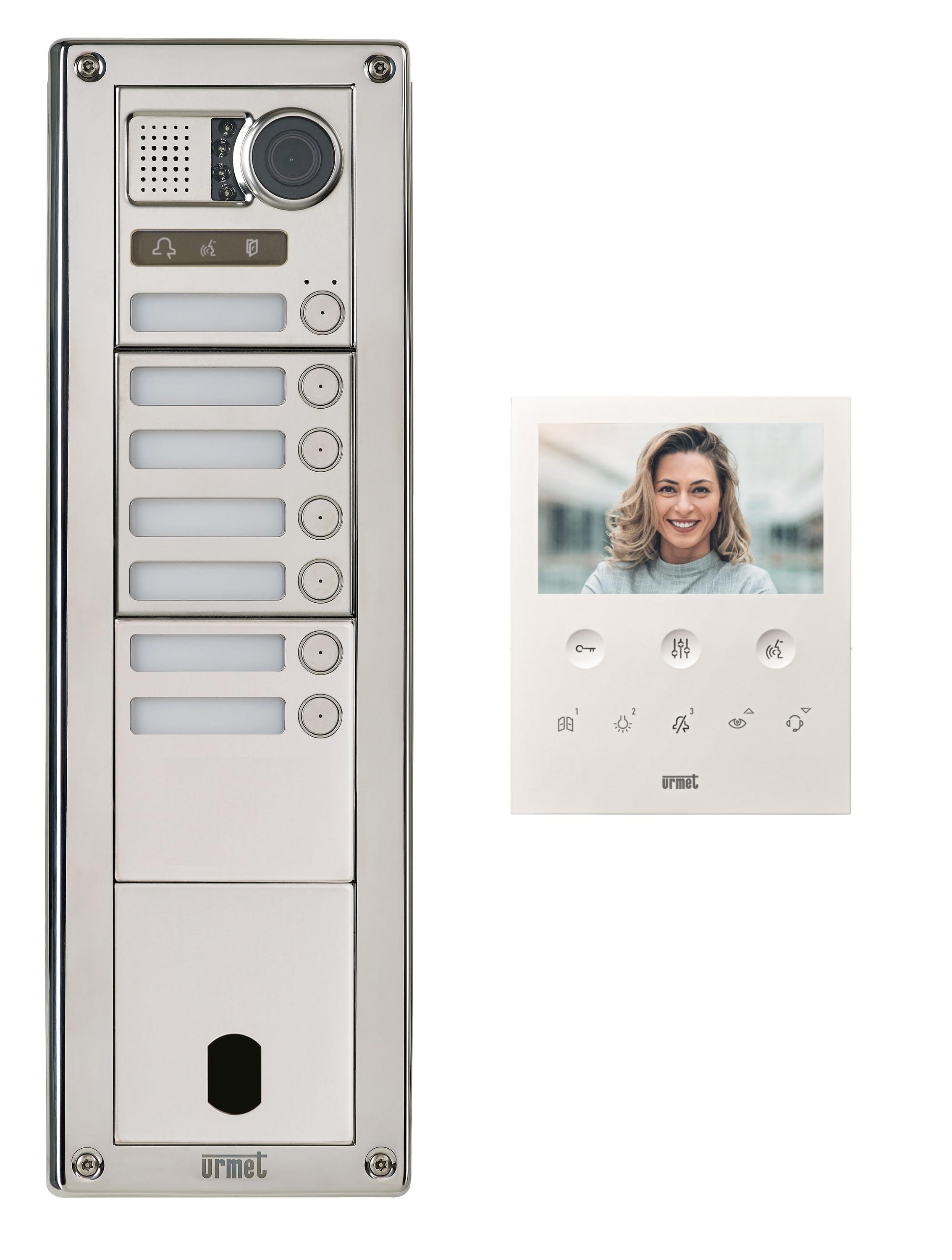 Urmet - Kit Platine Poste Video p/ sinthesi Steel Inox 7 Boutons 4 Modules 2V programmé