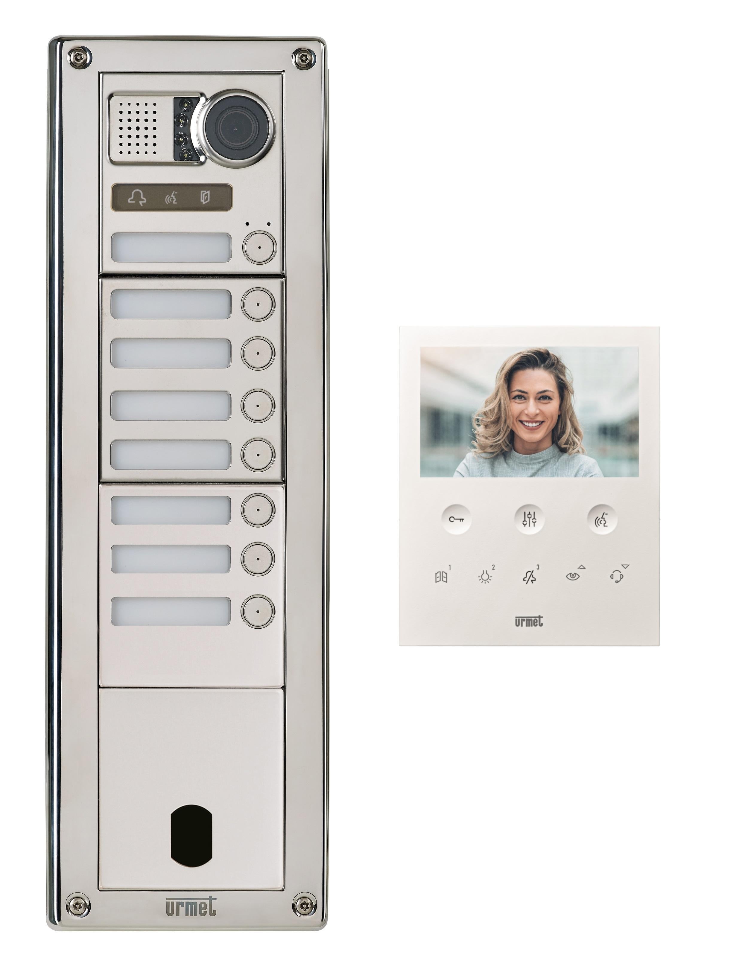 Urmet - Kit Platine Poste Video p/ sinthesi Steel Inox 8 Boutons 4 Modules 2V programmé