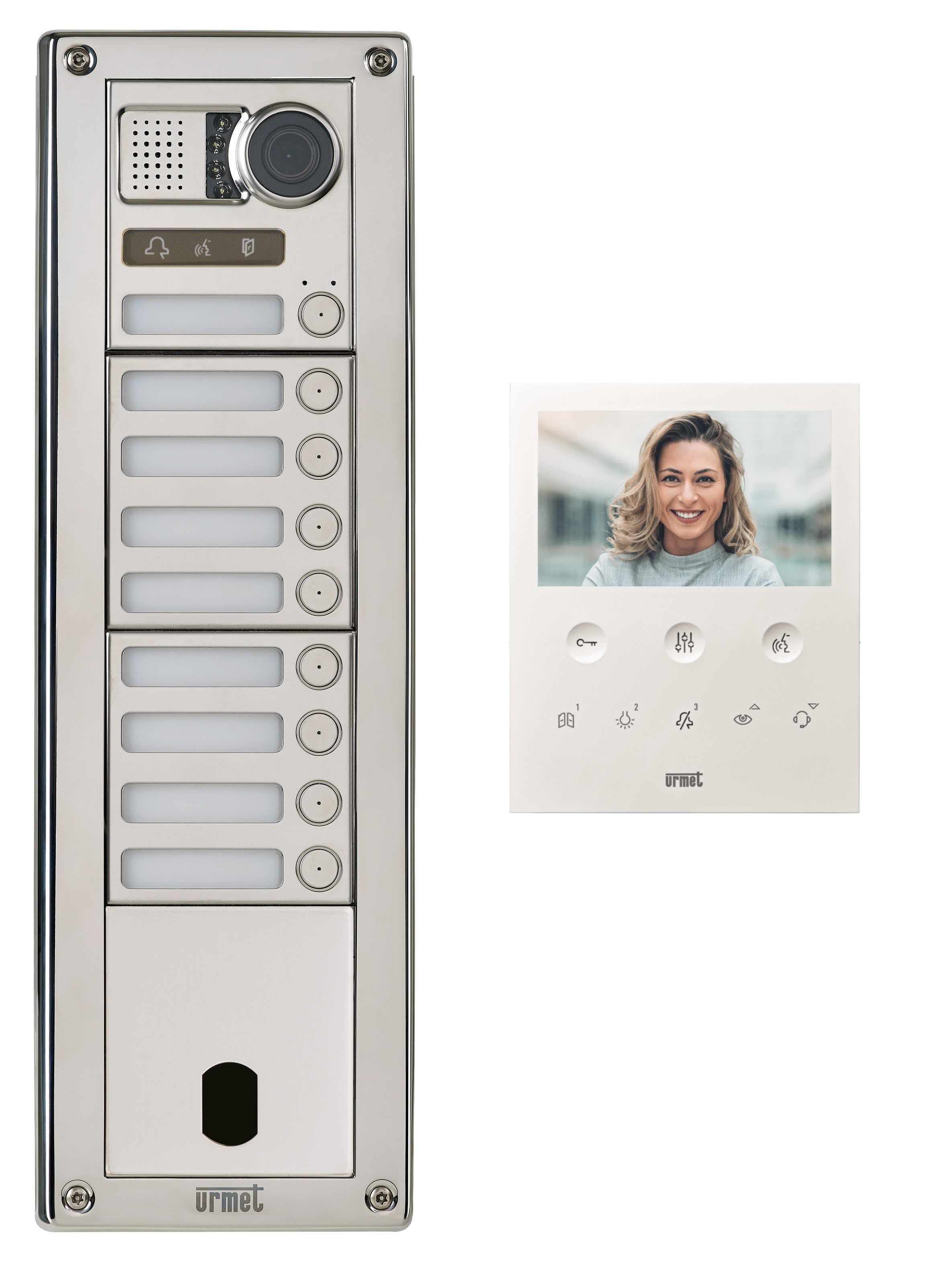 Urmet - Kit Platine Poste Video p/ sinthesi Steel Inox 9 Boutons 4 Modules 2V programmé