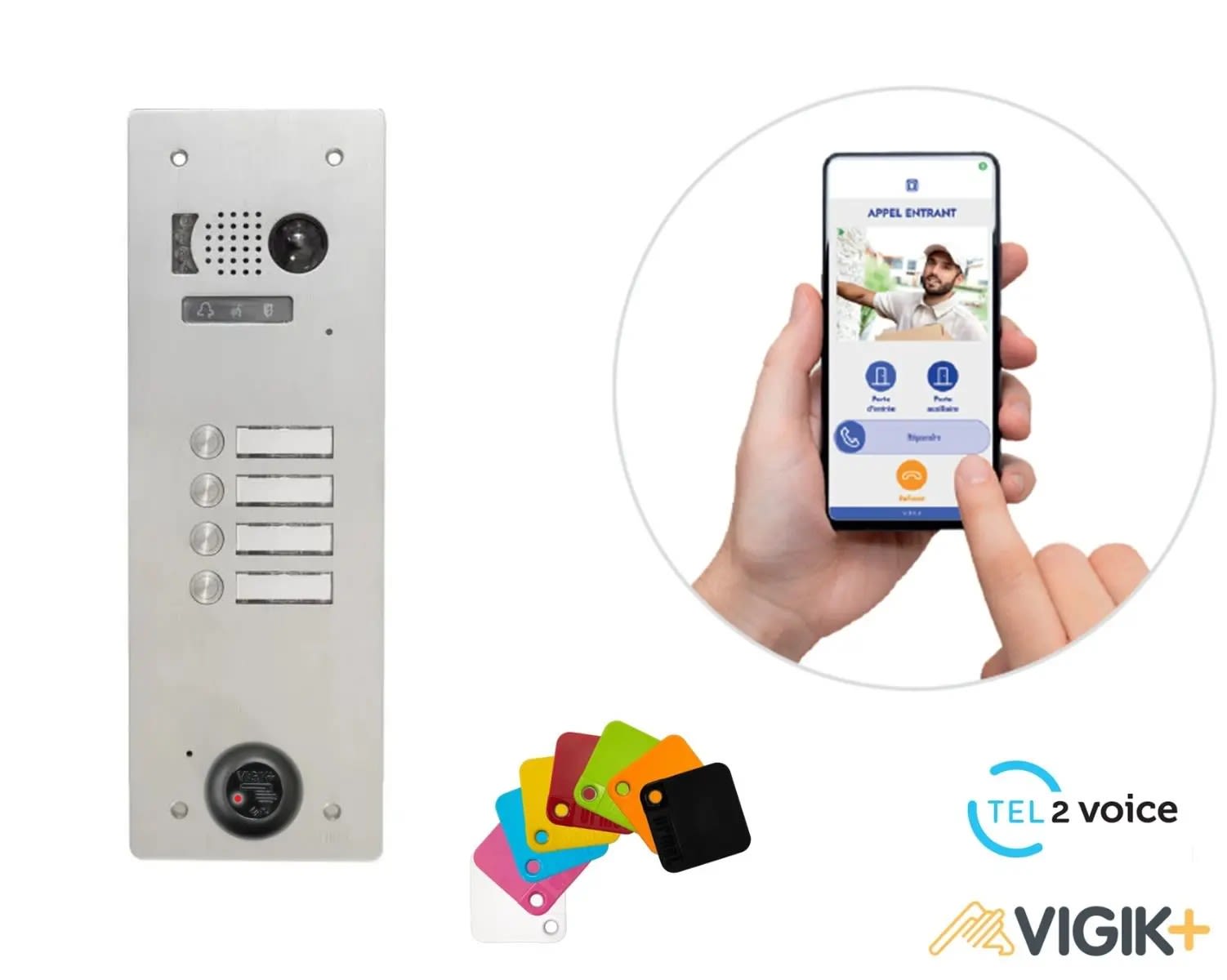 Urmet - KIT TEL2VOICE 1R 4BP PROGRAMME 10 ANS avec centrale contrôle d'accès KCVPLUS1P