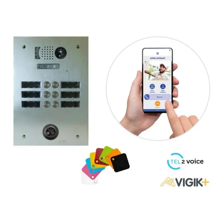 Urmet - KIT TEL2VOICE 2R 6BP PROGRAMME 10 ANS avec centrale contrôle d'accès KCVPLUS1P