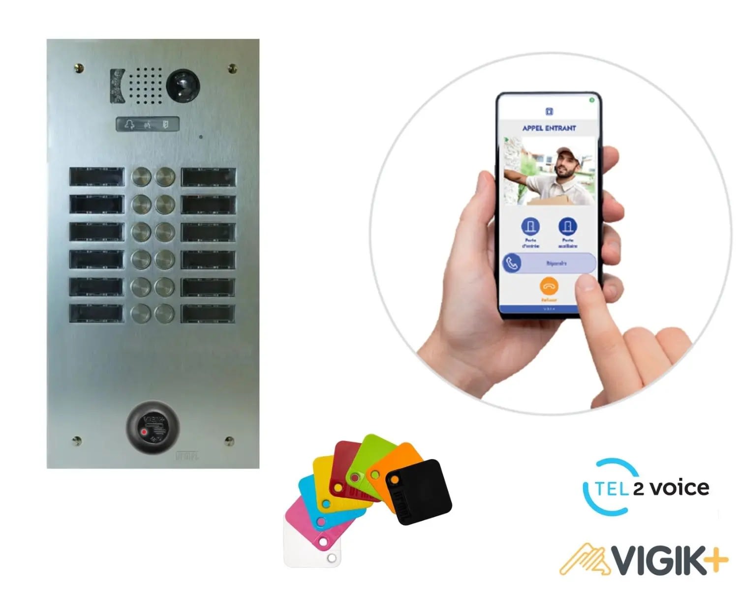 Urmet - KIT TEL2VOICE 2R 12BP PROGRAMME 10 ANS avec centrale contrôle d'accès KCVPLUS1P