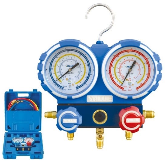 MASTERCOOL EUROPE - Kit Manifold vannes à bille 2 voies pour climatisation + flexibles 150cm