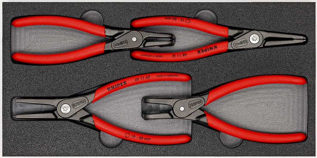 KNIPEX - Jeu de 4 pinces pour circlips (Modèle 48 / 49) sur plateau mousse pour servante