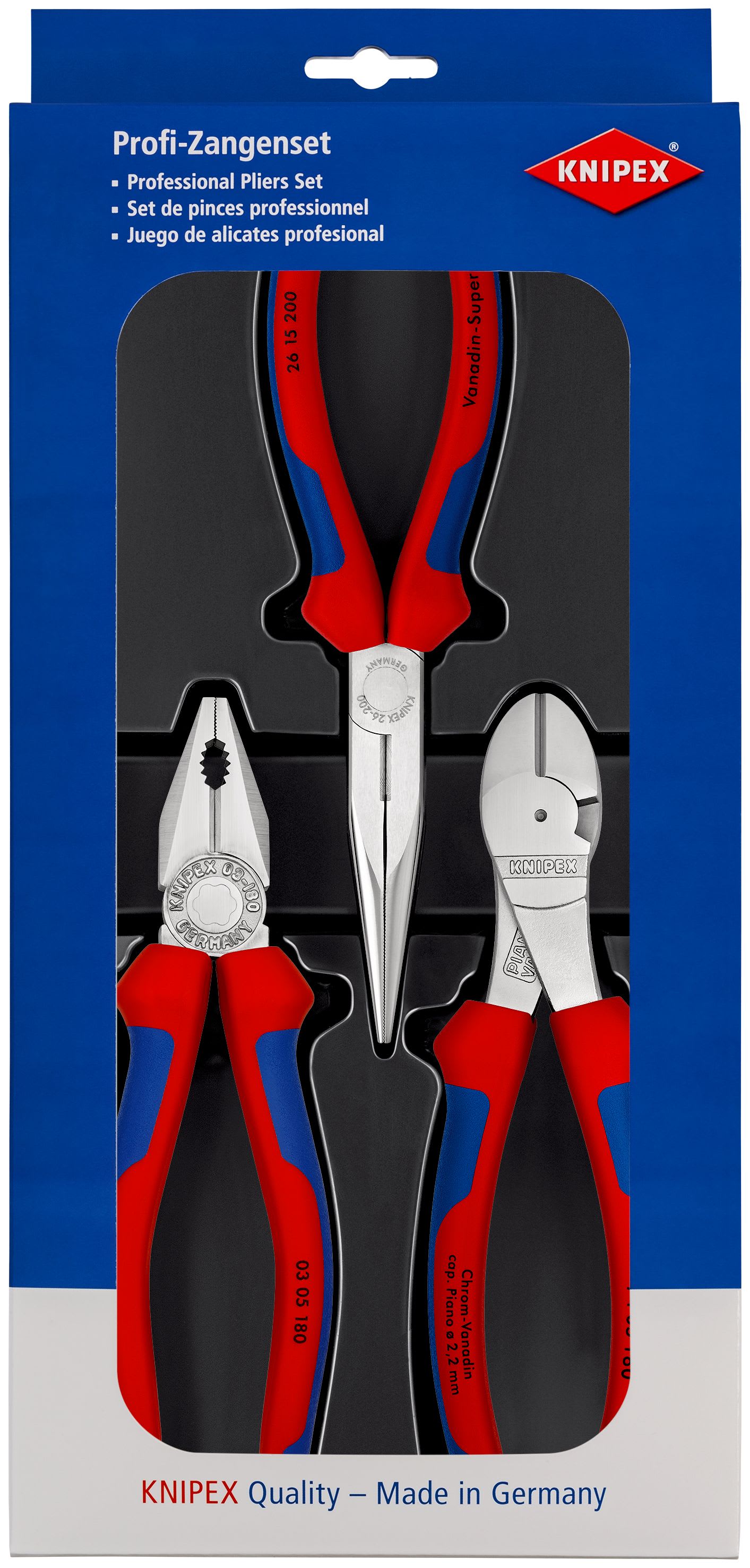 KNIPEX - Lot de 3 pinces chromées "Essentielles" 03 05 180 - 26 15 200 - 74 05 180