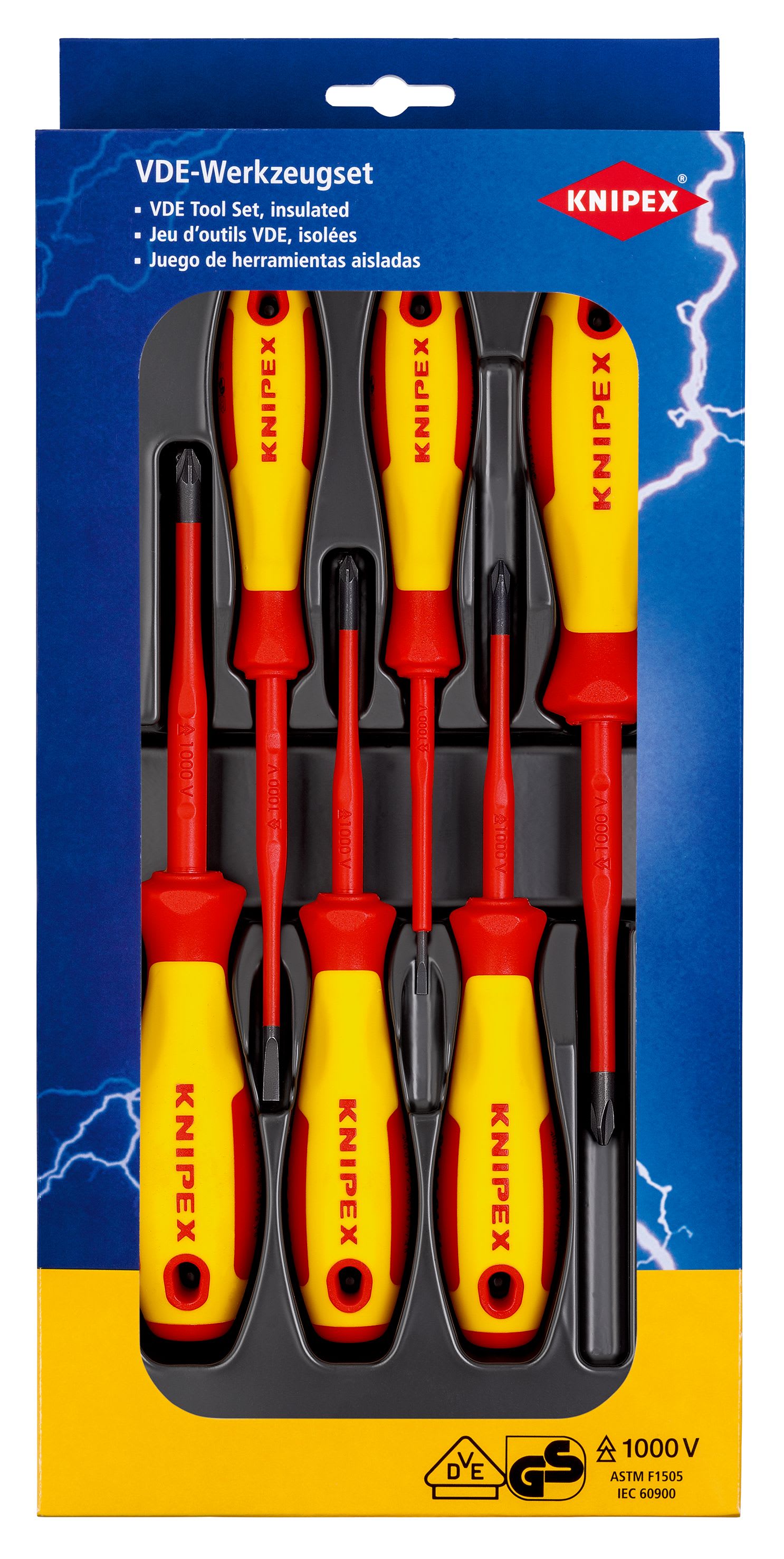KNIPEX - Assortiment de 5 tournevis isolés 1000V Slim - Fente, Phillips® et Pozidriv®