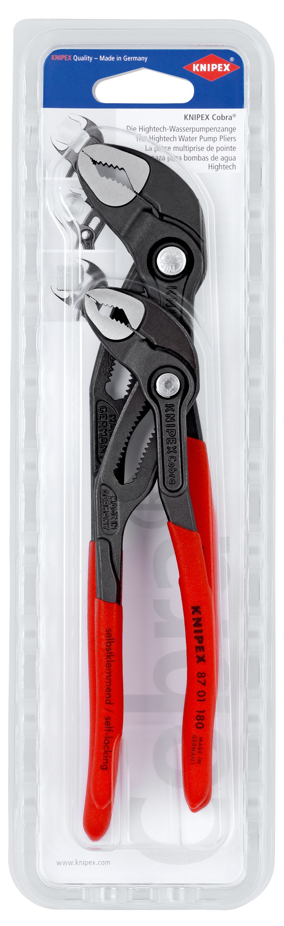 KNIPEX - Jeu de 2 pinces multiprise Cobra® 180mm et 250mm - Gainage PVC antidérapant