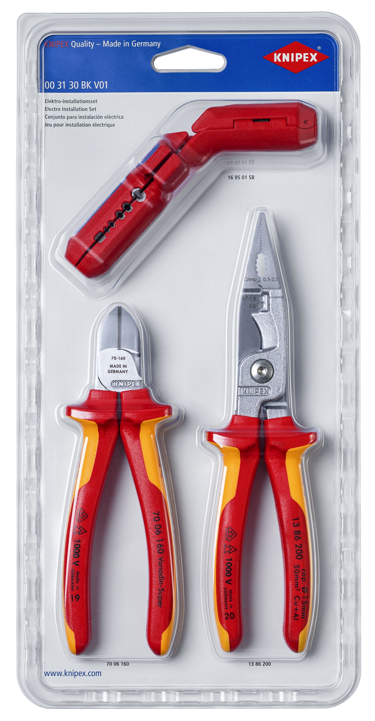 KNIPEX - Lot de 3 outils Electricien Outil à dégainer Pince coupante Pince multifonction
