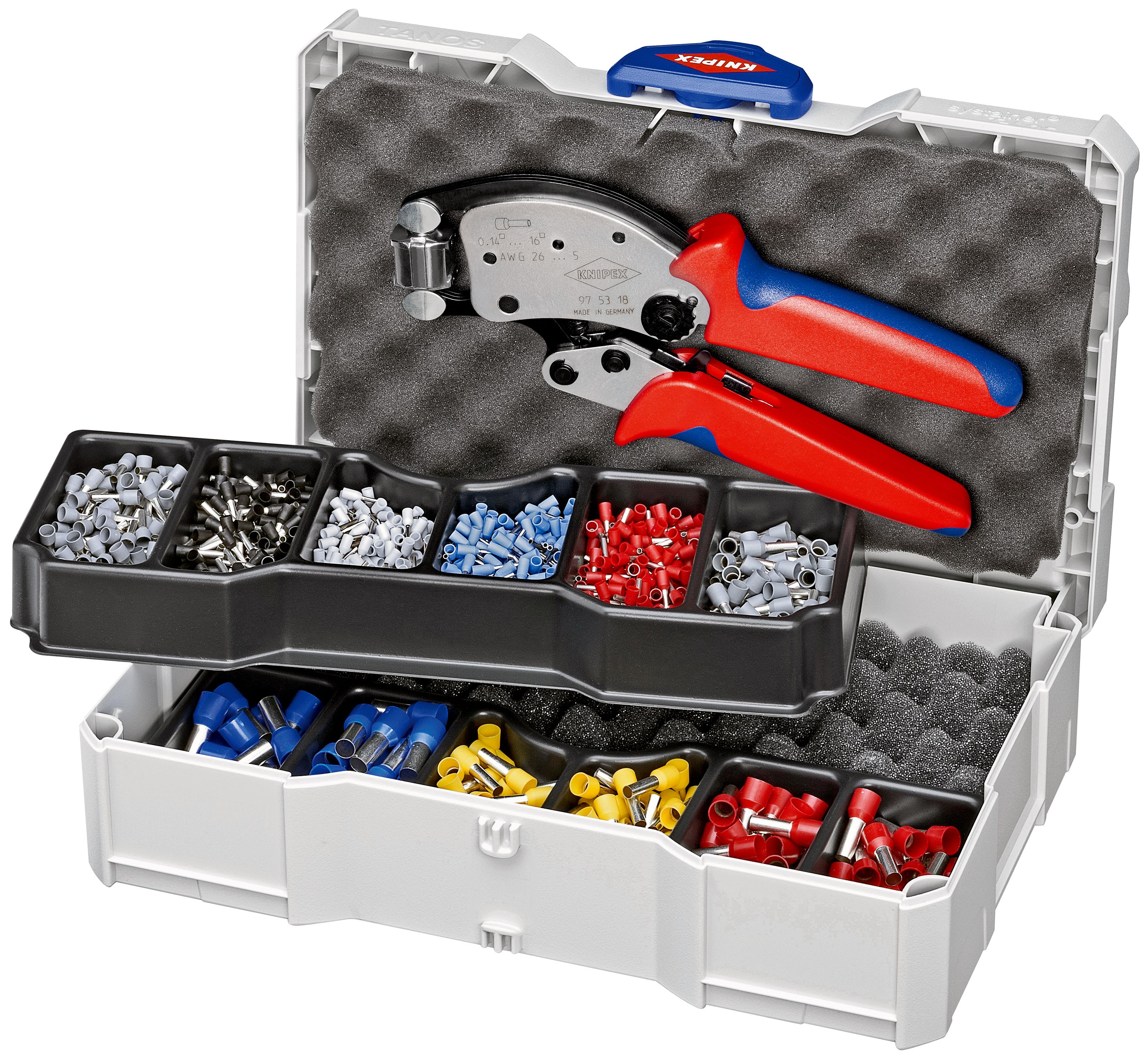 KNIPEX - Coffret assortiment de sertissage pince à sertir 97 53 18 et embouts isolés