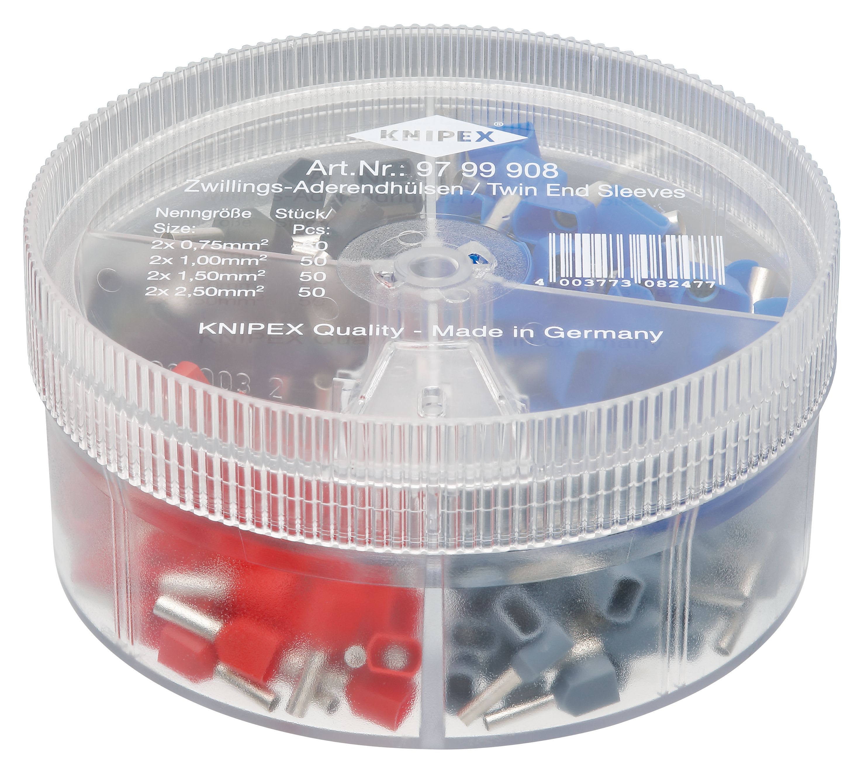 KNIPEX - Boite d'assortiment d'embouts jumelés 50 x (2x0,75) (2x1) (2x1,5) (2x2,5mm²)