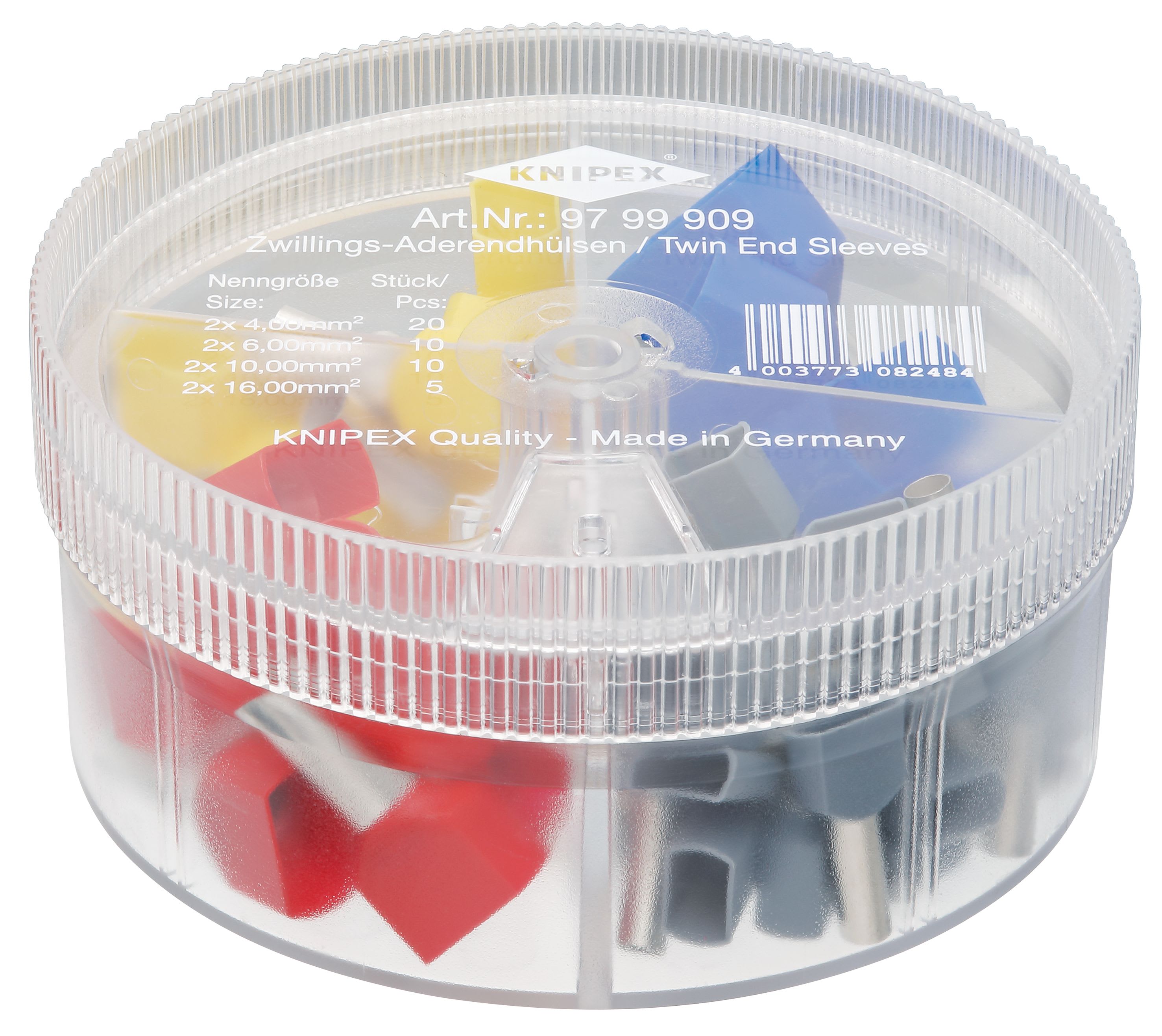KNIPEX - Boite d'assortiment d'embouts jumelés 20 x (2x4) 10 x (2x6) (2x10) 5 x (2x16mm²)