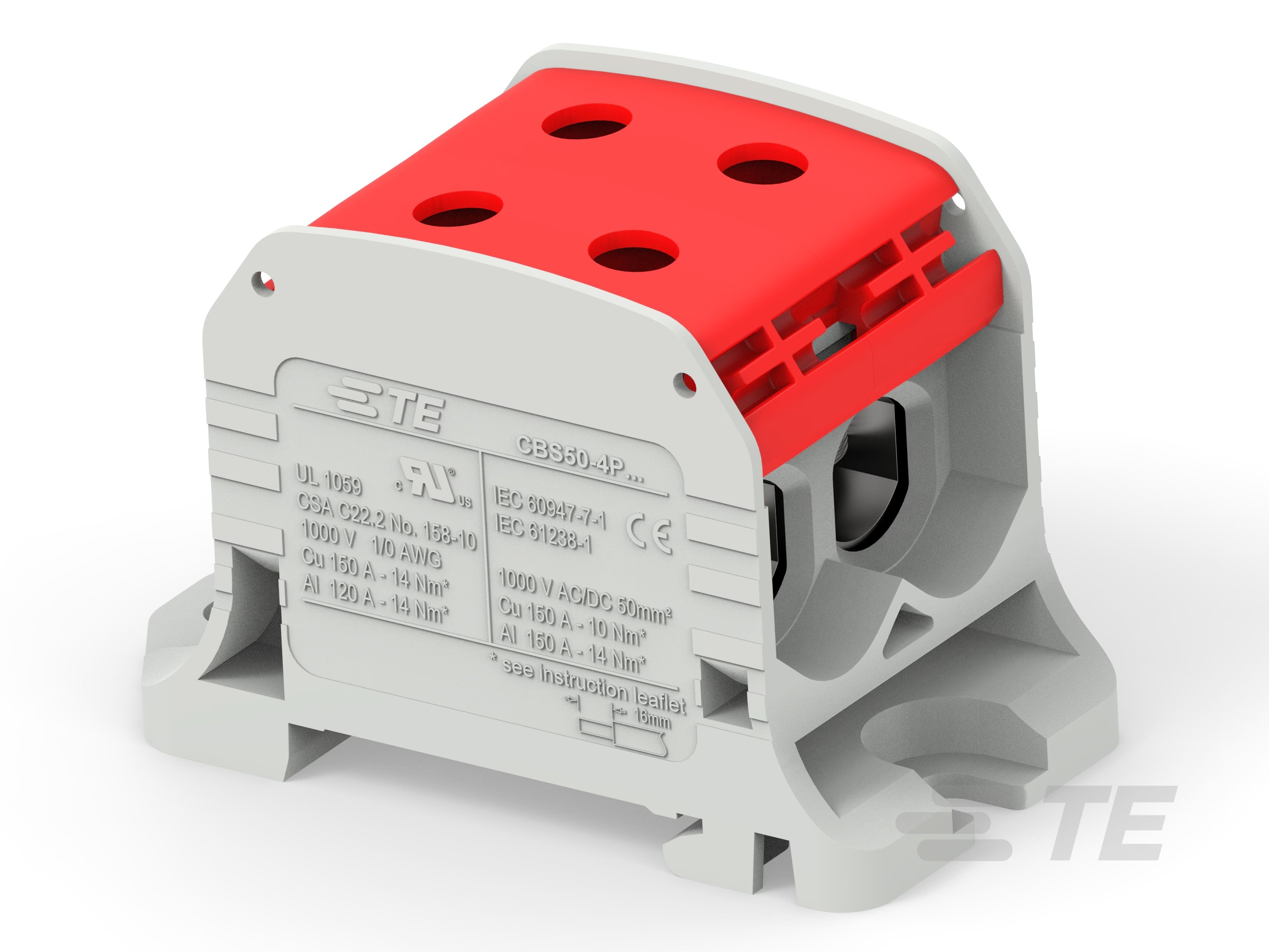Te Entrelec - Bloc de jonction de puissance compact bipolaire, section 50 mm², rouge