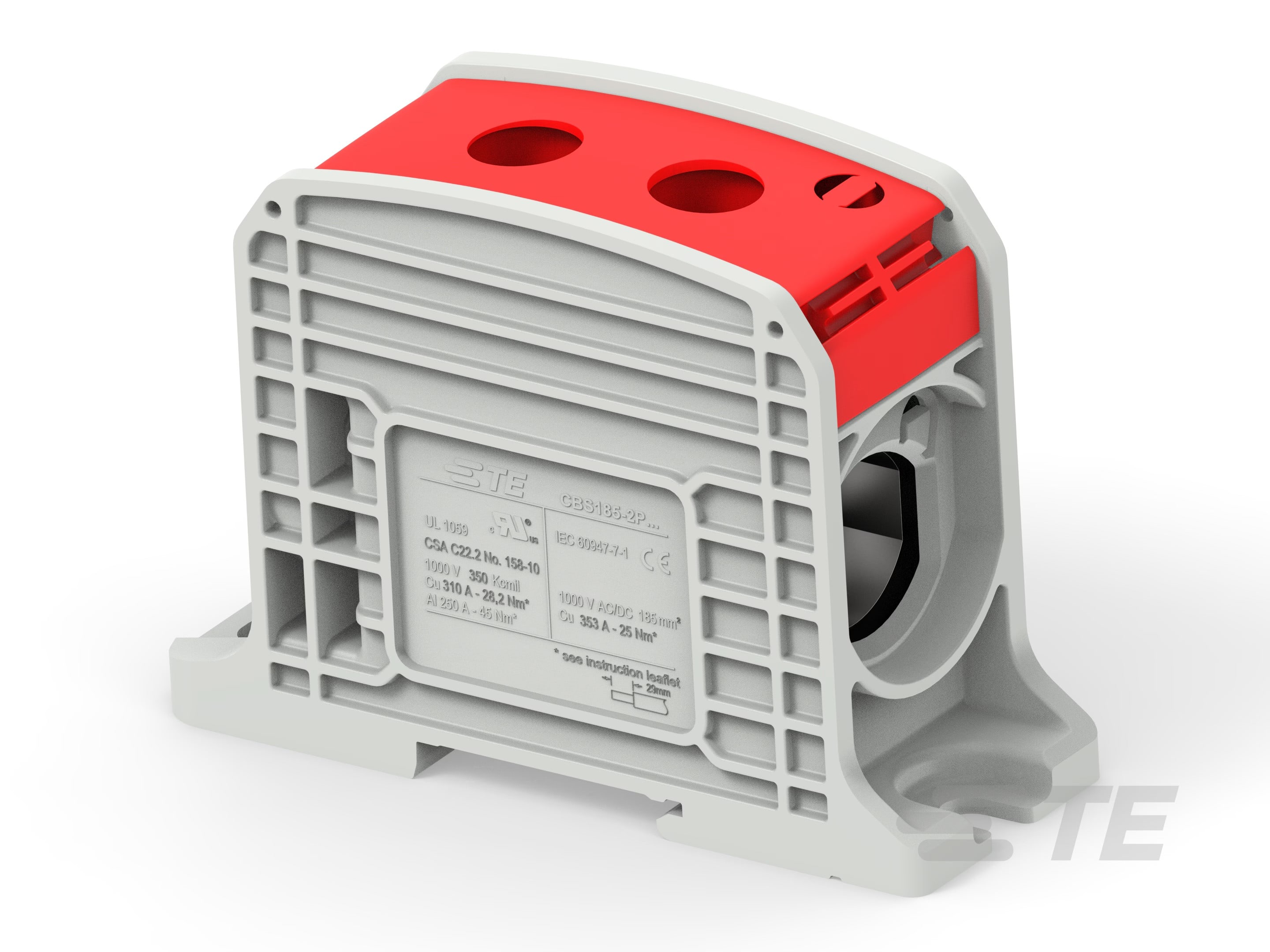 Te Entrelec - Bloc de jonction de puissance compact unipolaire, section 185 mm², rouge