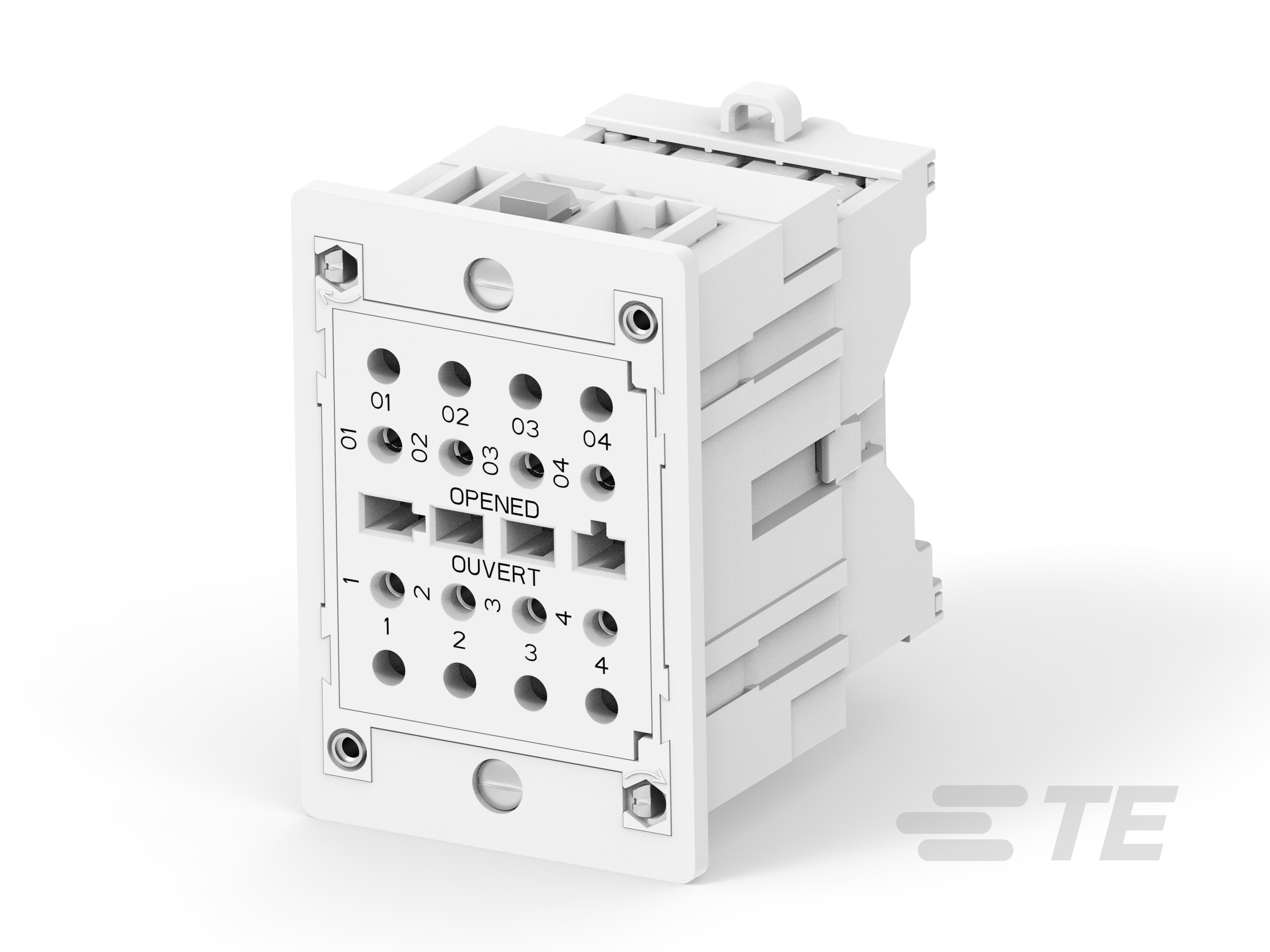 Te Entrelec - Embase tension, contact ouvert, encastré, vissé arrière + capot arrière IP20