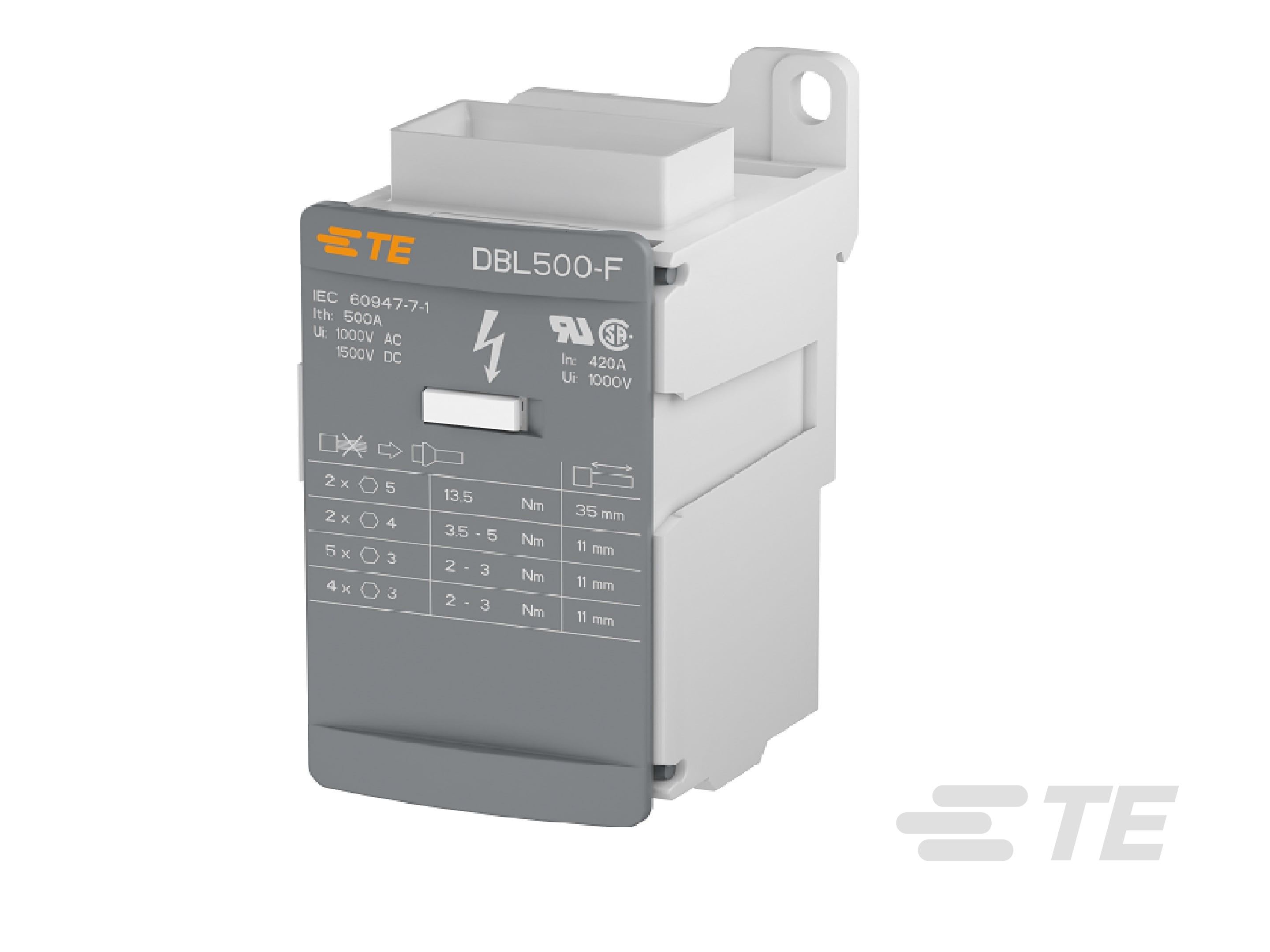 Te Entrelec - Répartiteur unipolaire 500A avec entrée plate pour barres, 1 entrée, 11 sorties