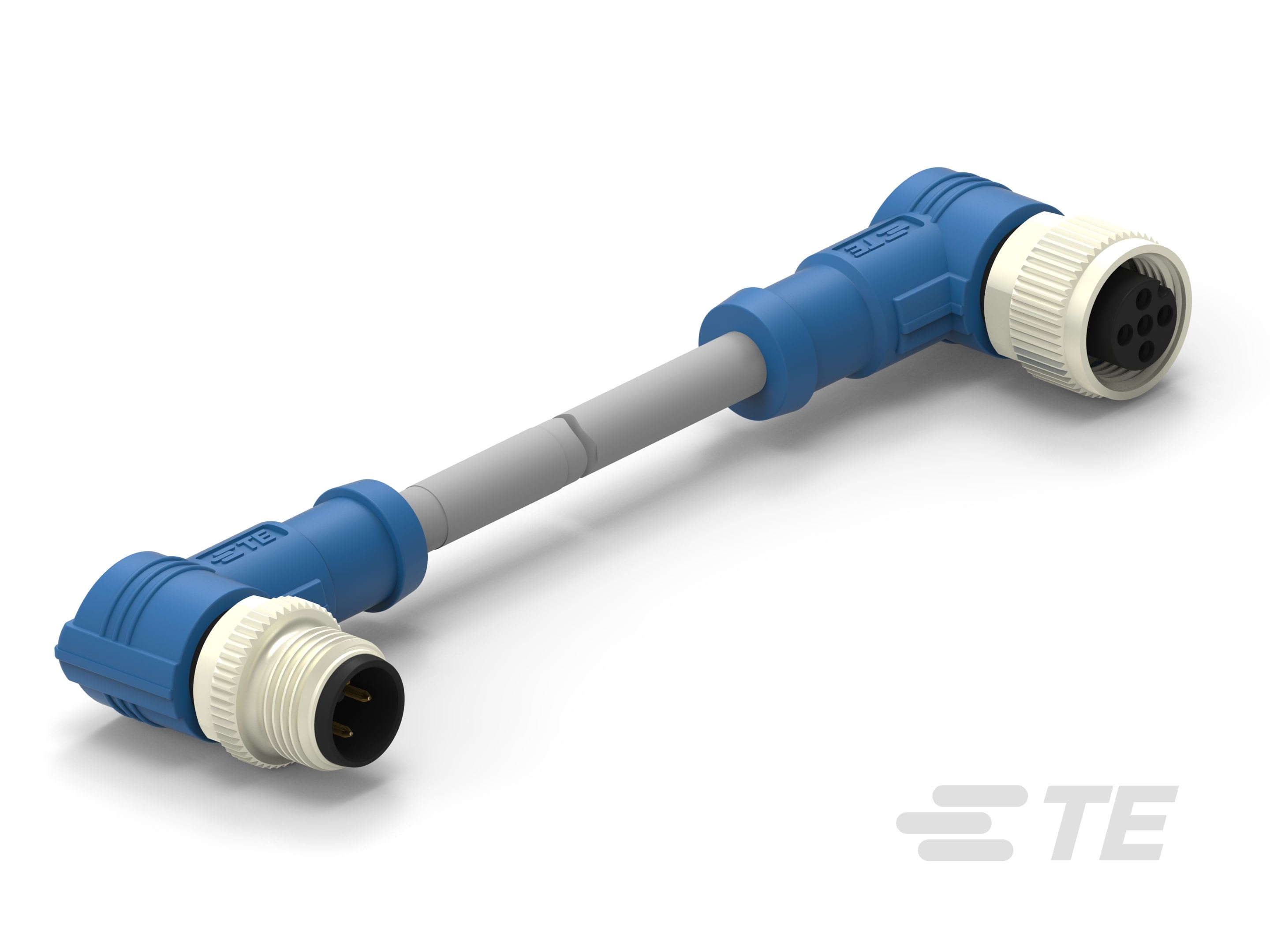 Te Entrelec - Cordons, Mâle/Femelle, M12 vers M12, Angle Droit, Gris