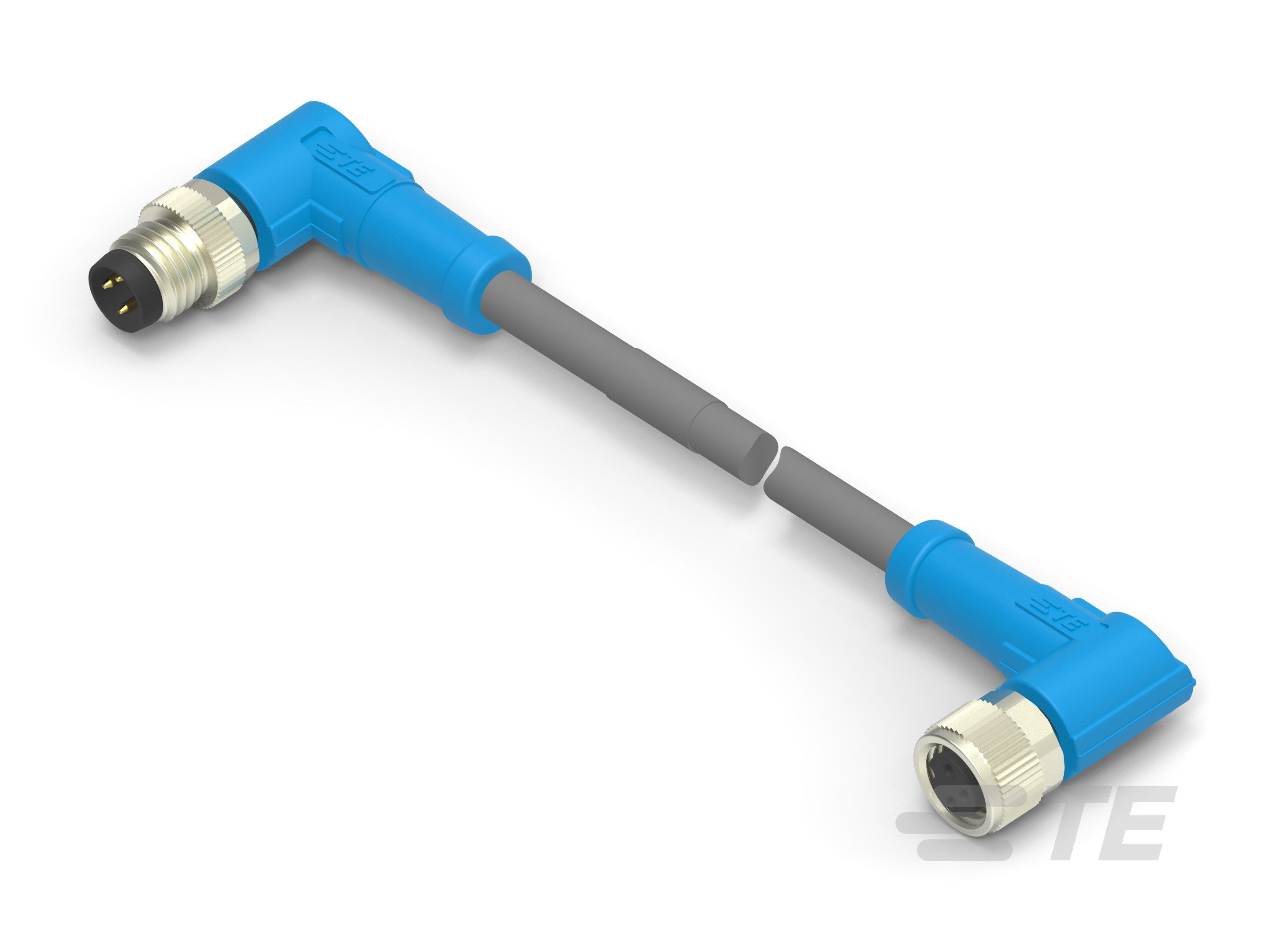 Te Entrelec - Cordons doubles, Mâle/Femelle, M8 vers M8, Angle Droit, Gris