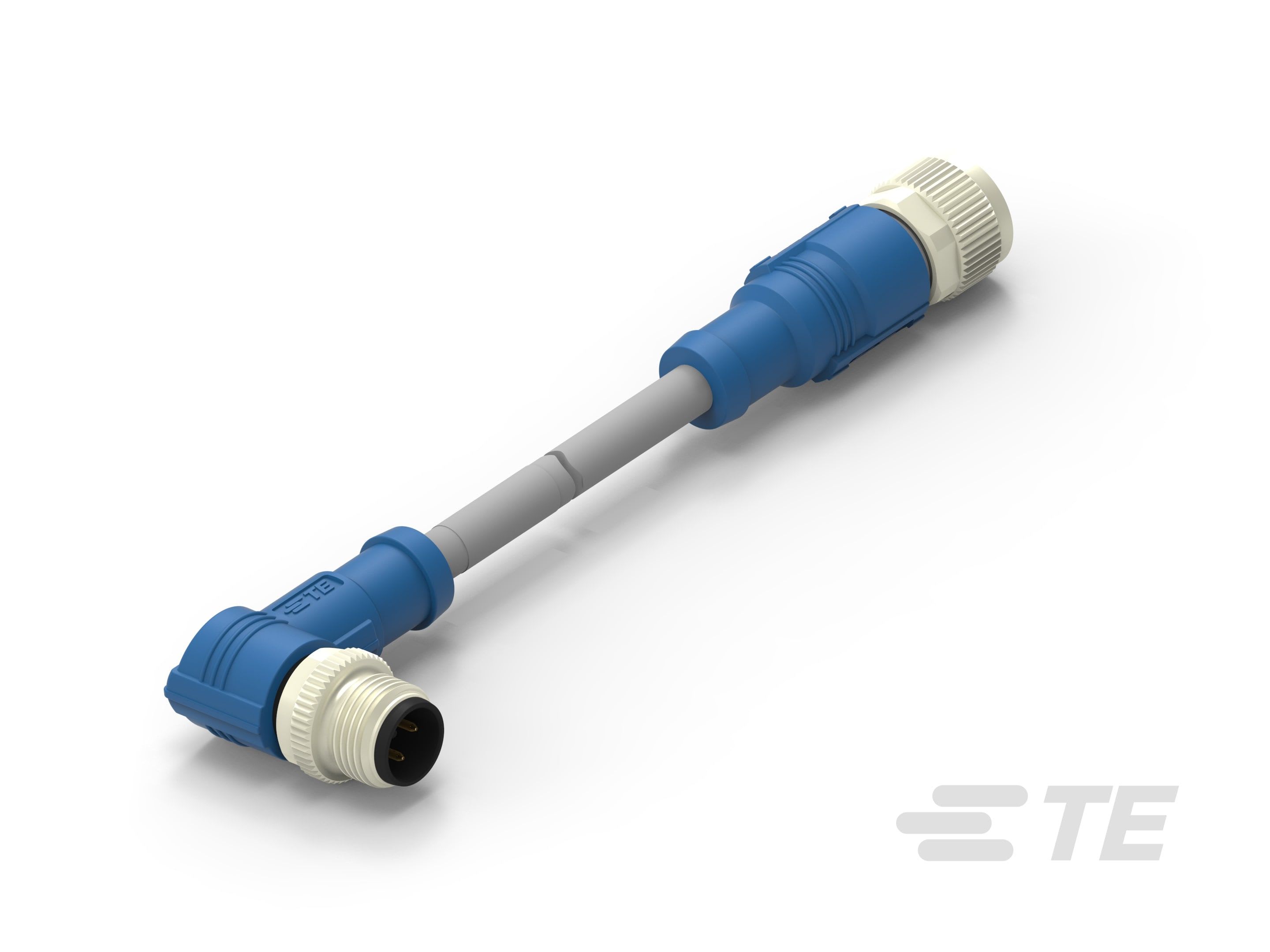 Te Entrelec - Cordons, Mâle/Femelle, M12 vers M12, Angle Droit, Gris