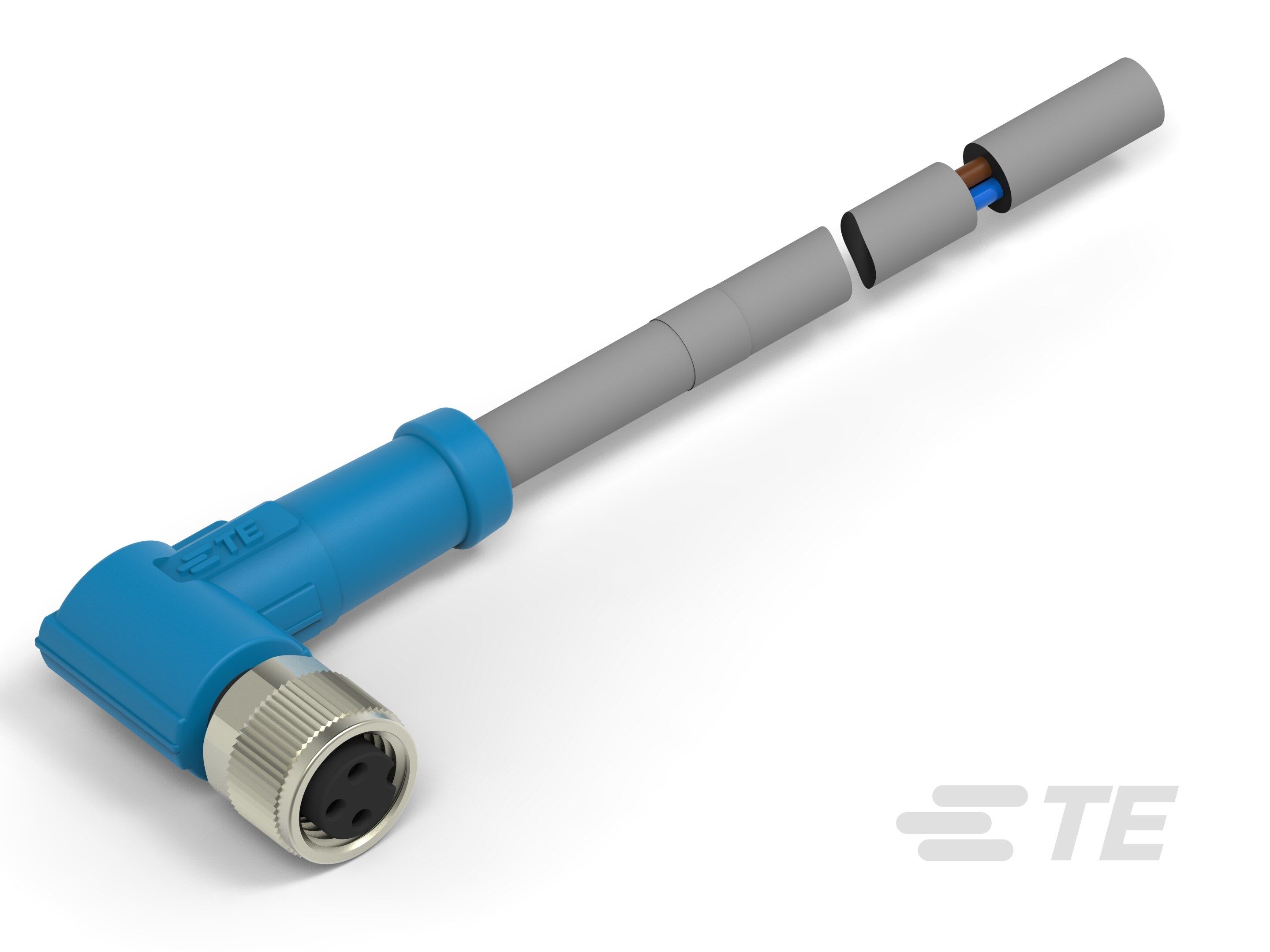 Te Entrelec - Cordons simples, Femelle, M8 Queue de cochon, Angle Droit, Gris