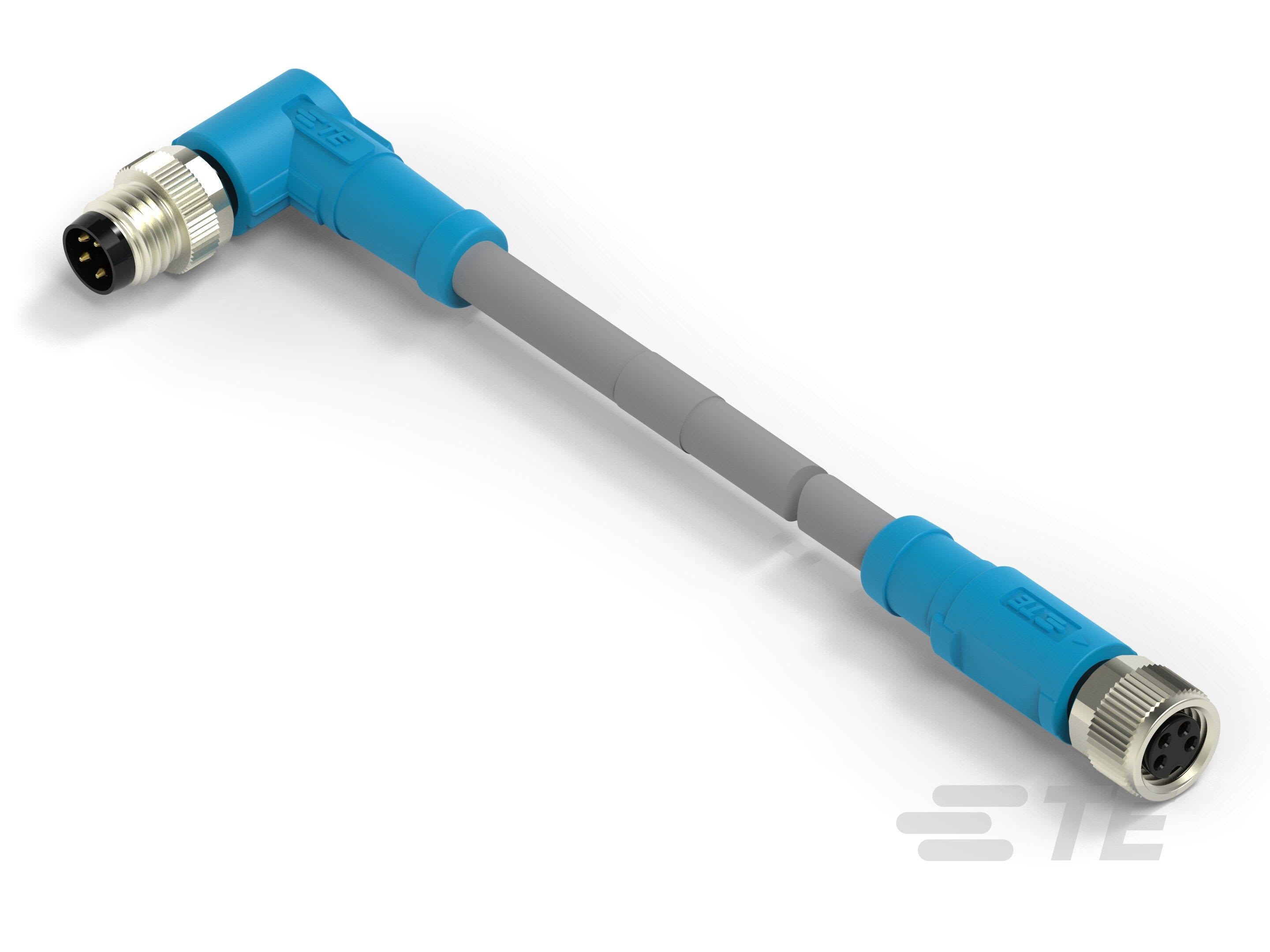 Te Entrelec - Cordons doubles, Mâle/Femelle, M8 vers M8, Angle Droit, Gris