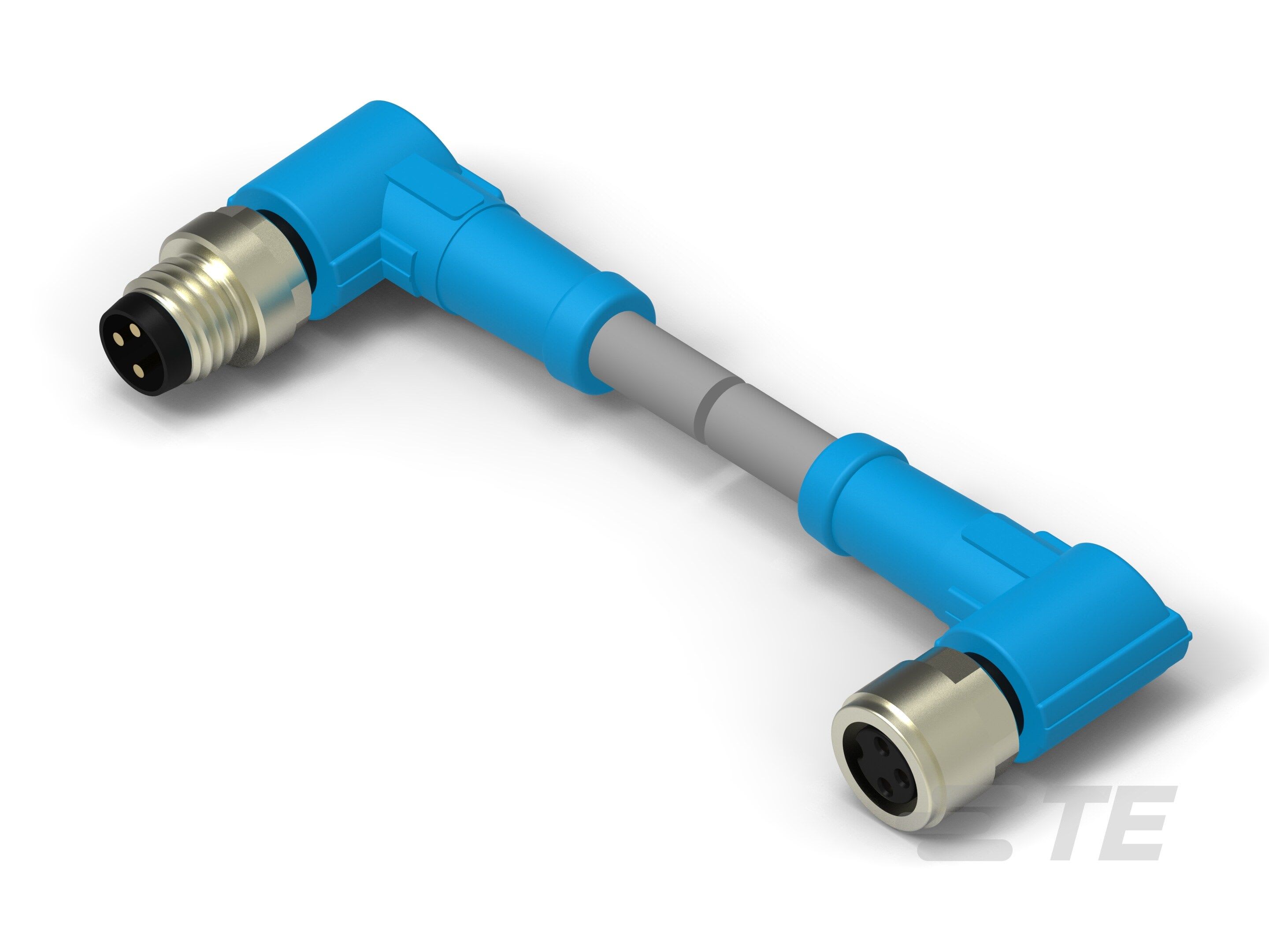 Te Entrelec - Cordons doubles, Mâle/Femelle, M8 vers M8, Angle Droit, Gris