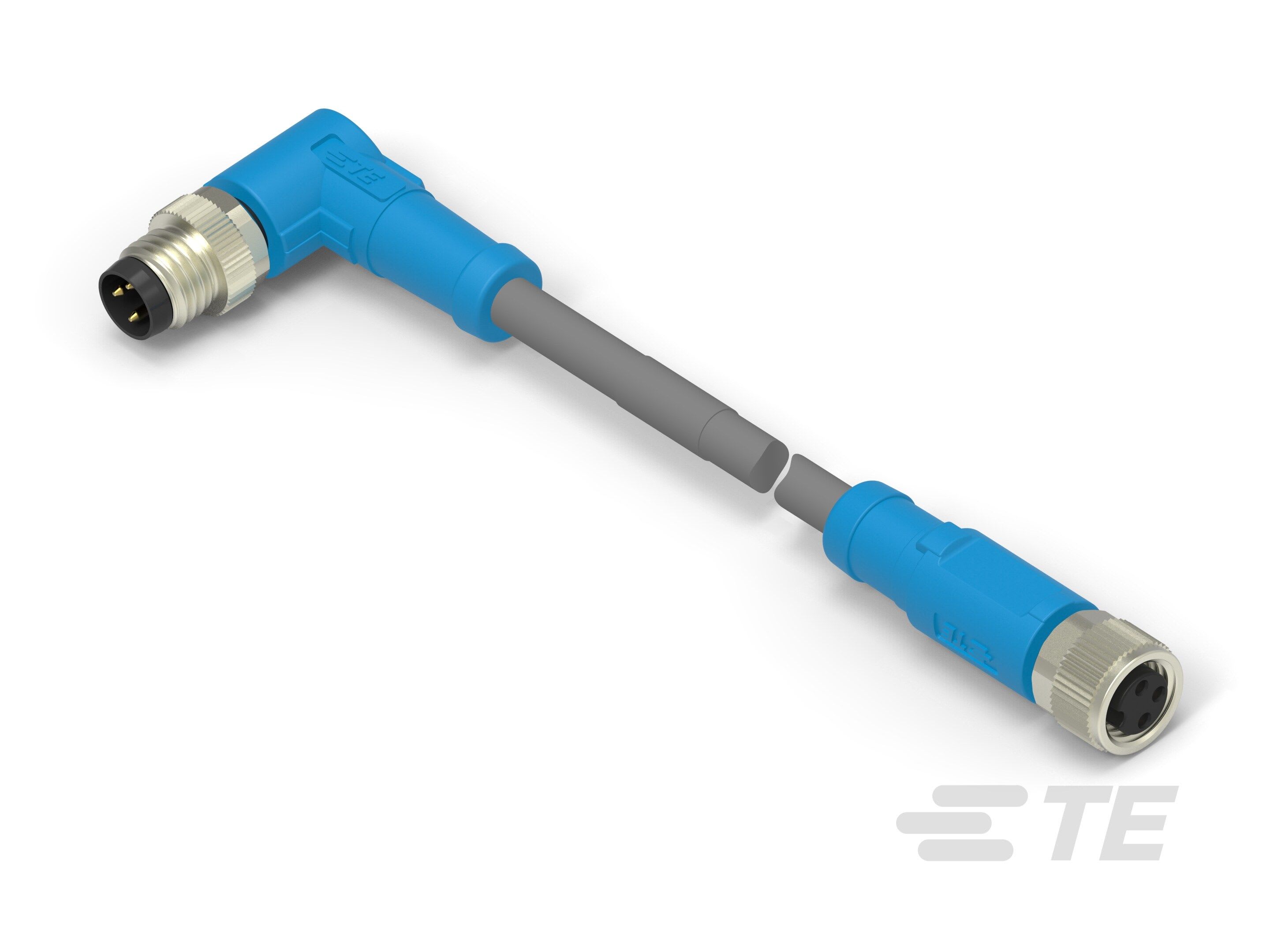 Te Entrelec - Cordons doubles, Mâle/Femelle, M8 vers M8, Angle Droit, Gris