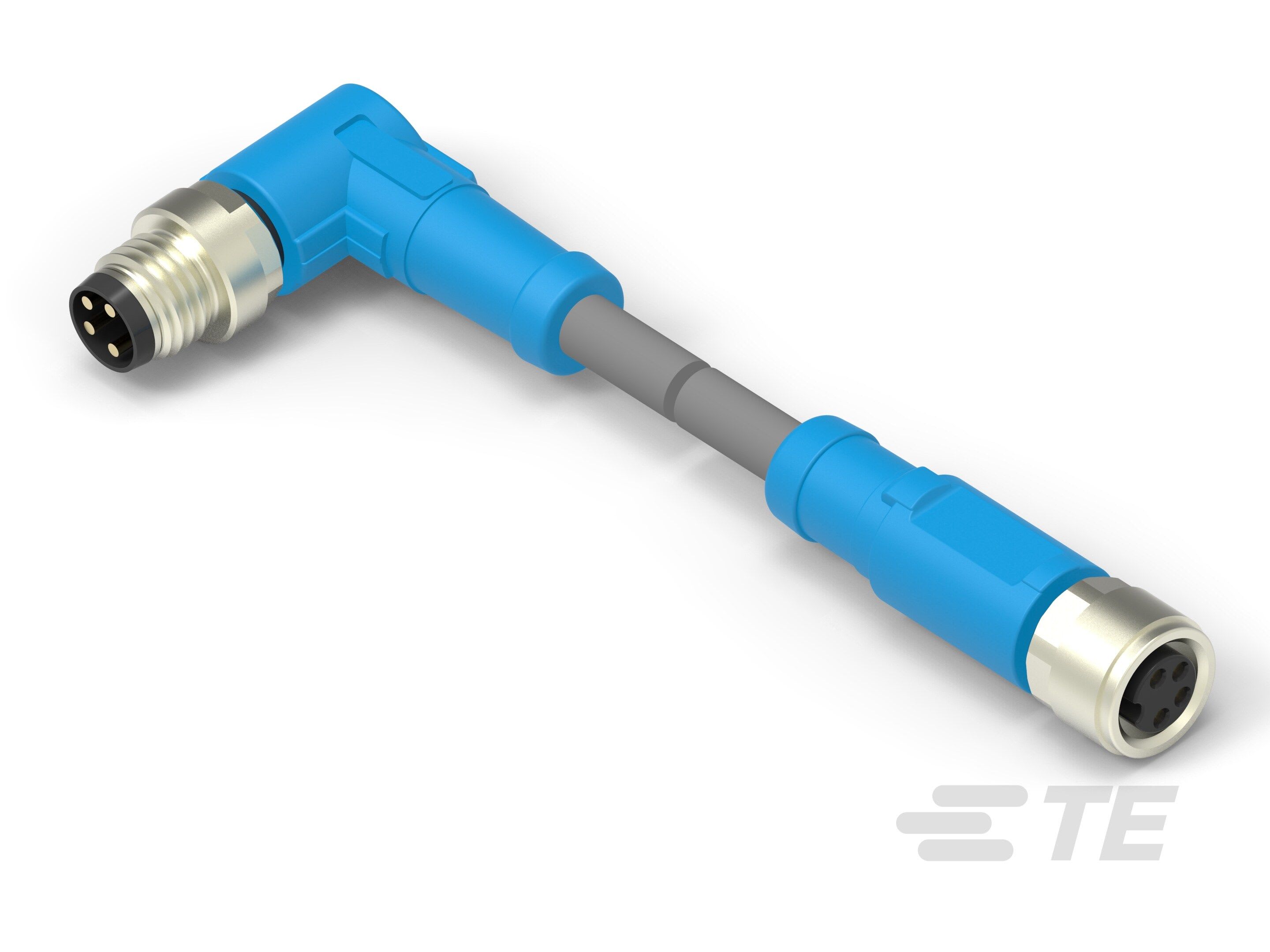 Te Entrelec - Cordons doubles, Mâle/Femelle, M8 vers M8, Angle Droit, Gris