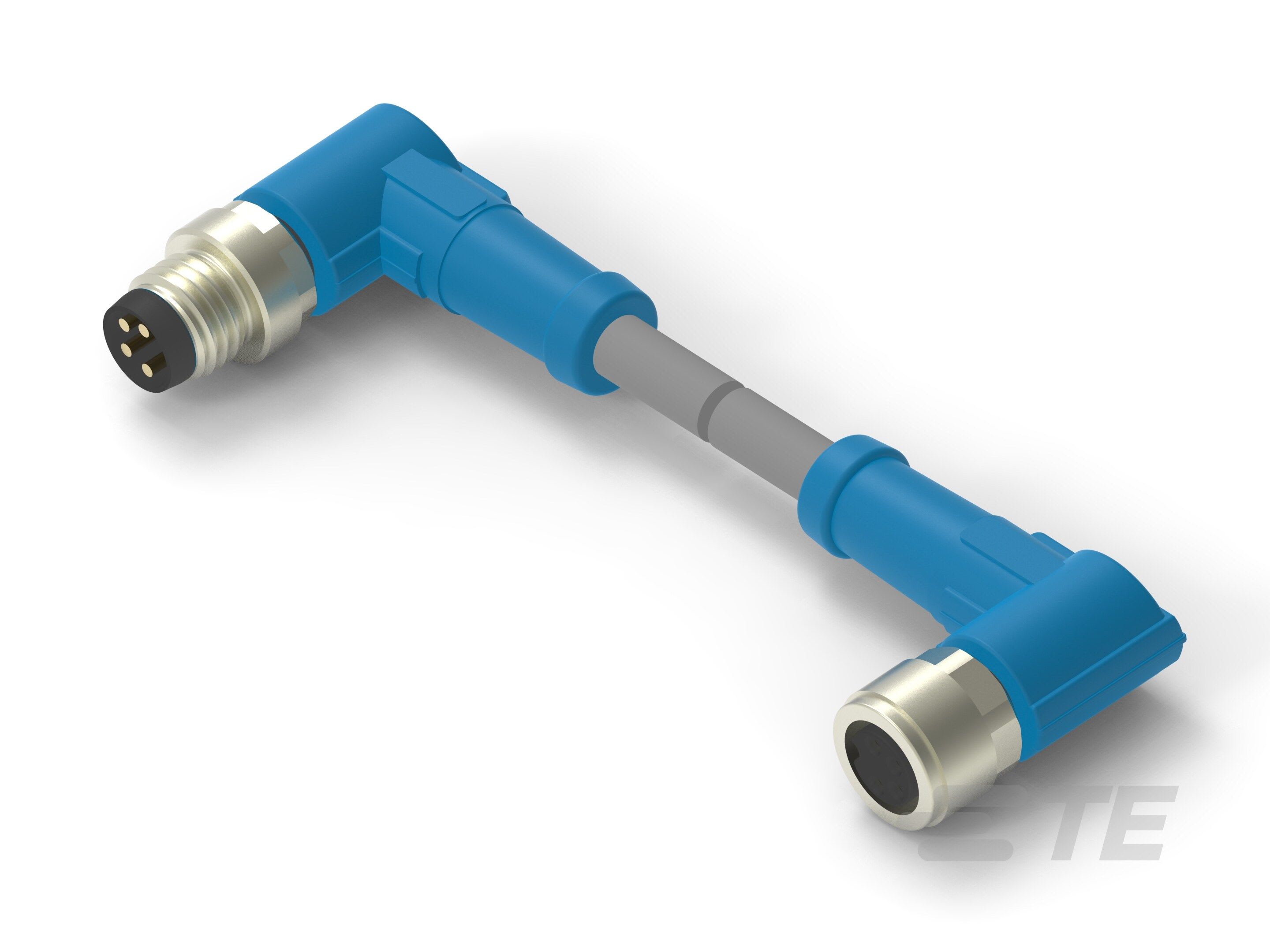 Te Entrelec - Cordons doubles, Mâle/Femelle, M8 vers M8, Angle Droit, Gris