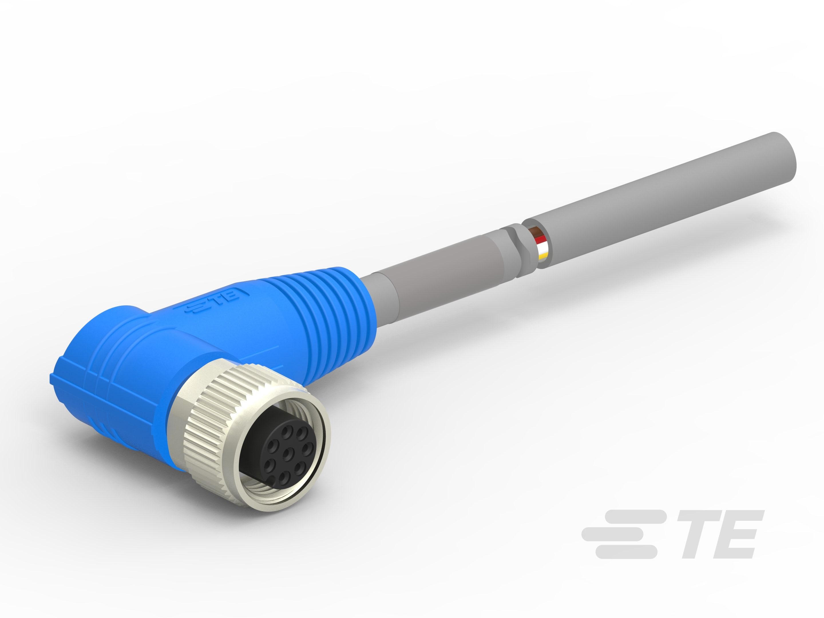 Te Entrelec - Cordons, Femelle, M12 Queue de cochon, Angle Droit, Gris