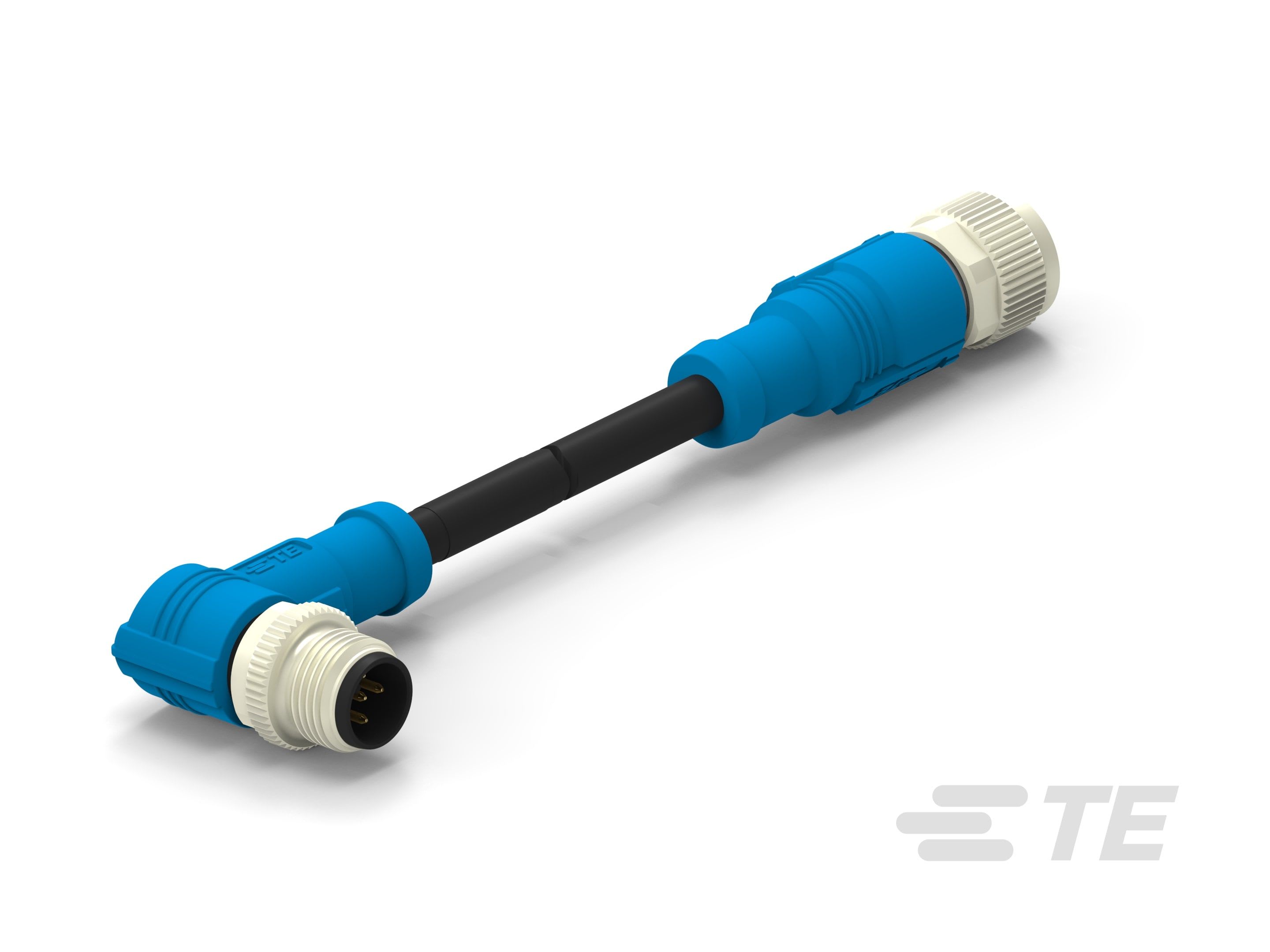 Te Entrelec - Cordons, Mâle/Femelle, M12 vers M12, Angle Droit, Gris