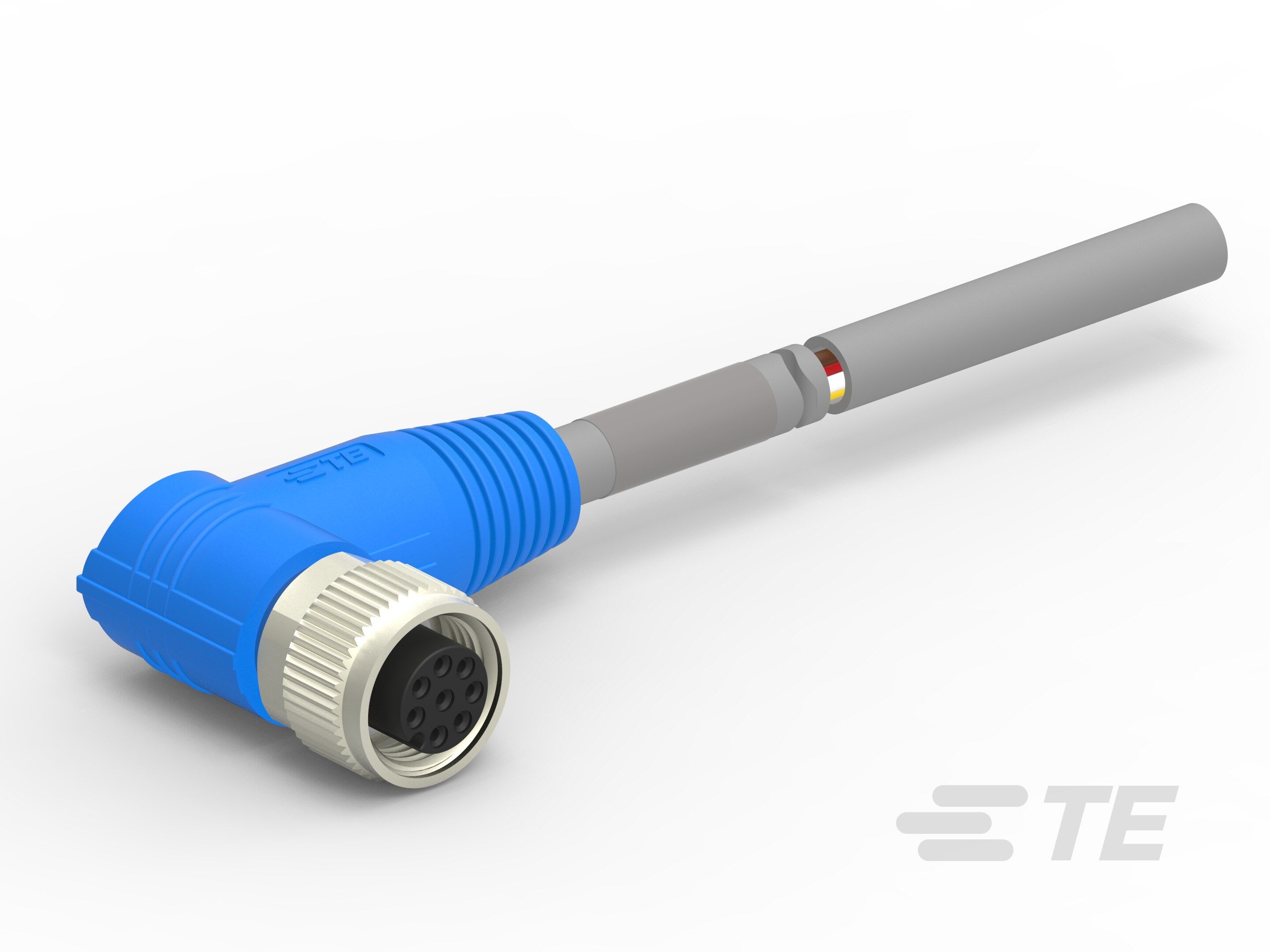 Te Entrelec - Cordons, Femelle, M12 Queue de cochon, Angle Droit, Gris