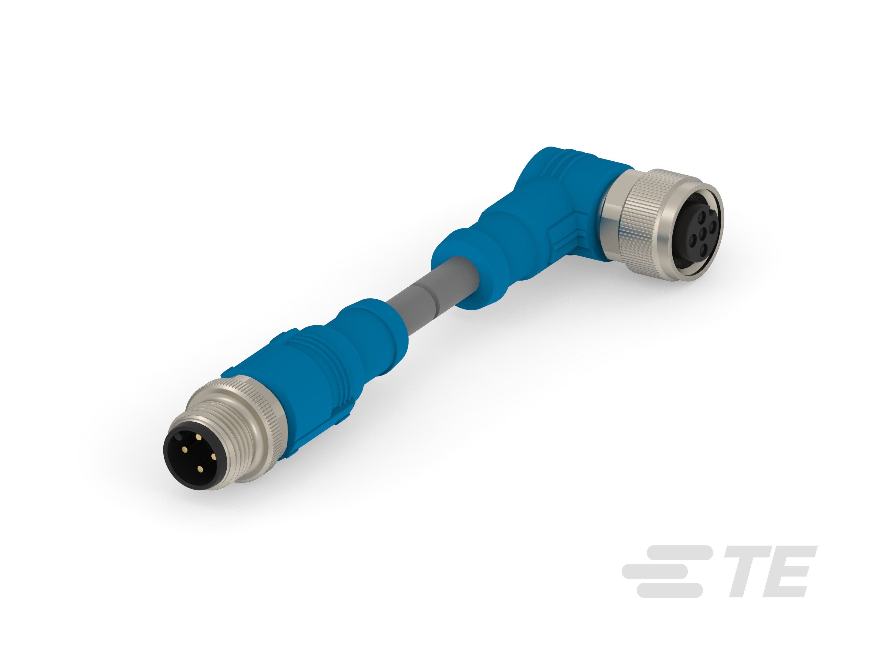 Te Entrelec - Cordons, Mâle/Femelle, M12 vers M12, Angle Droit, Gris