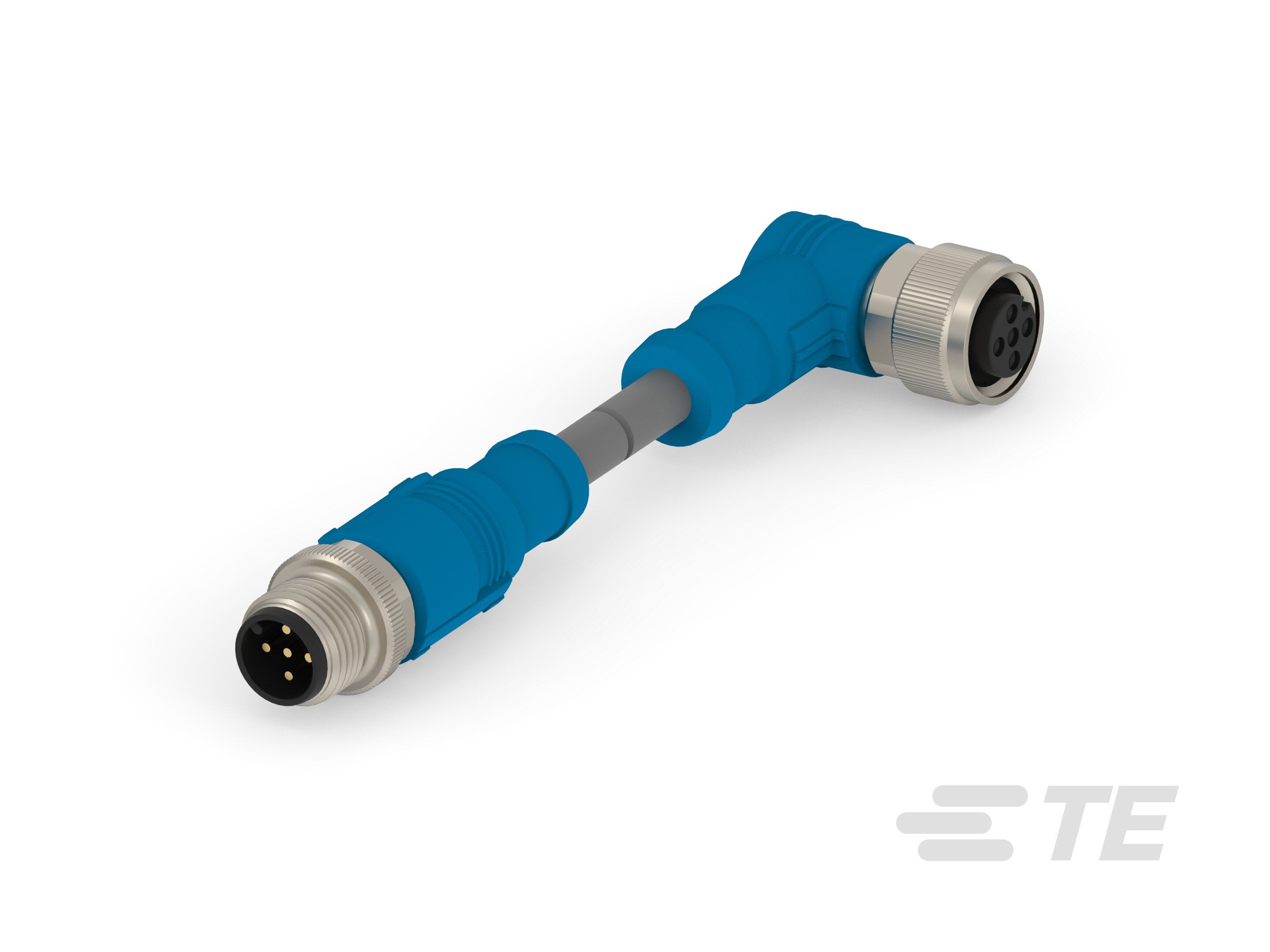 Te Entrelec - Cordons, Mâle/Femelle, M12 vers M12, Angle Droit, Gris