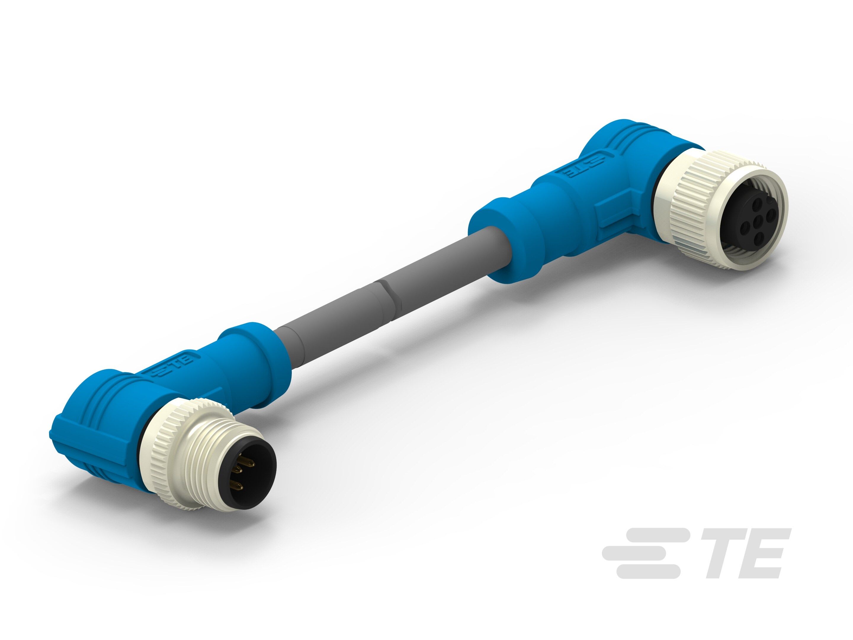 Te Entrelec - Cordons, Mâle/Femelle, M12 vers M12, Angle Droit, Gris