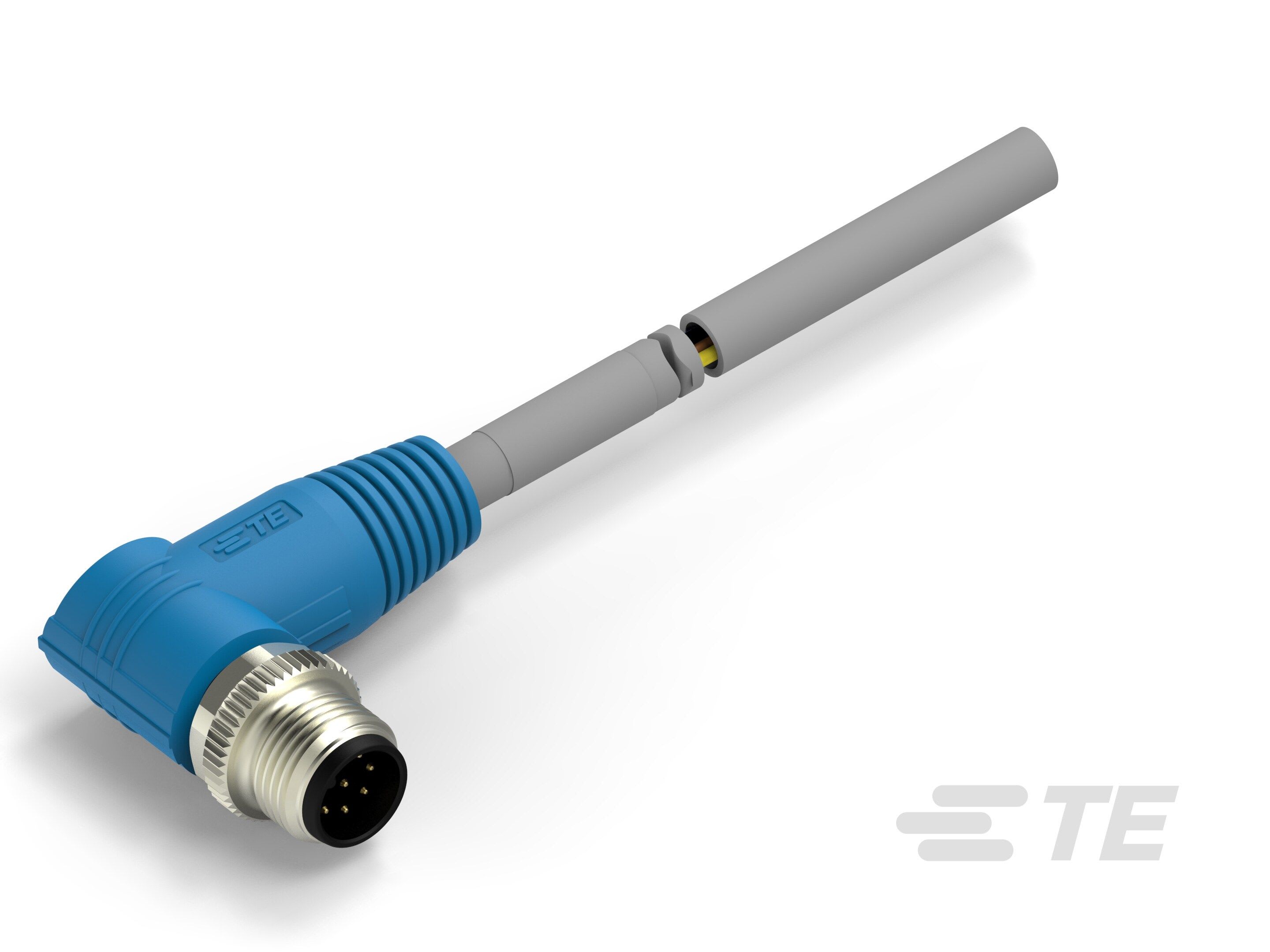 Te Entrelec - Cordons, Mâle, M12 Queue de cochon, Angle Droit, Gris