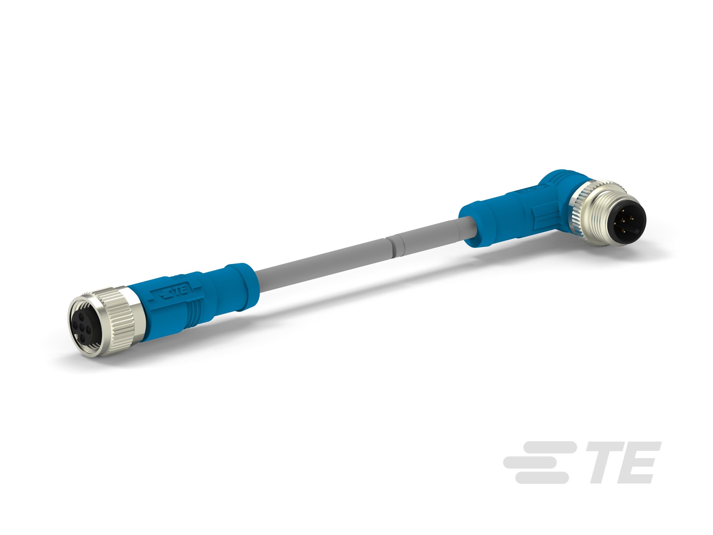 Te Entrelec - Cordons, Connecteur/Femelle, M12 vers M12, Angle Droit, Gris