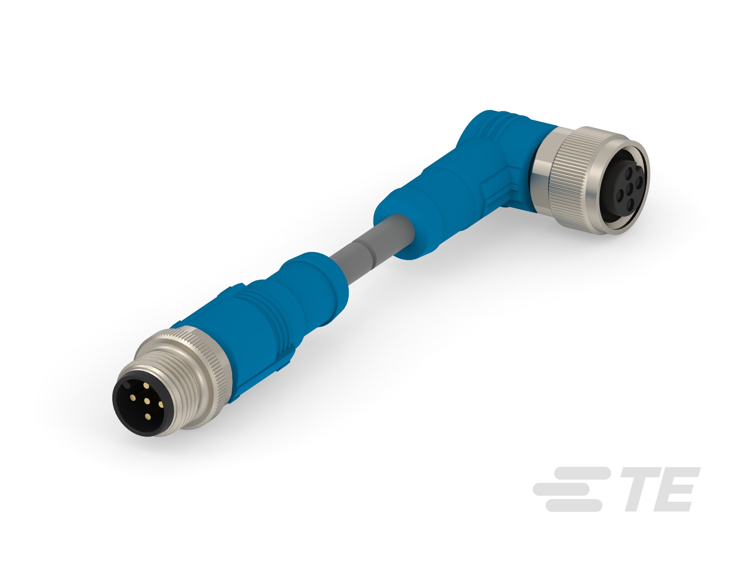 Te Entrelec - Cordons, Connecteur/Femelle, M12 vers M12, Angle Droit, Gris