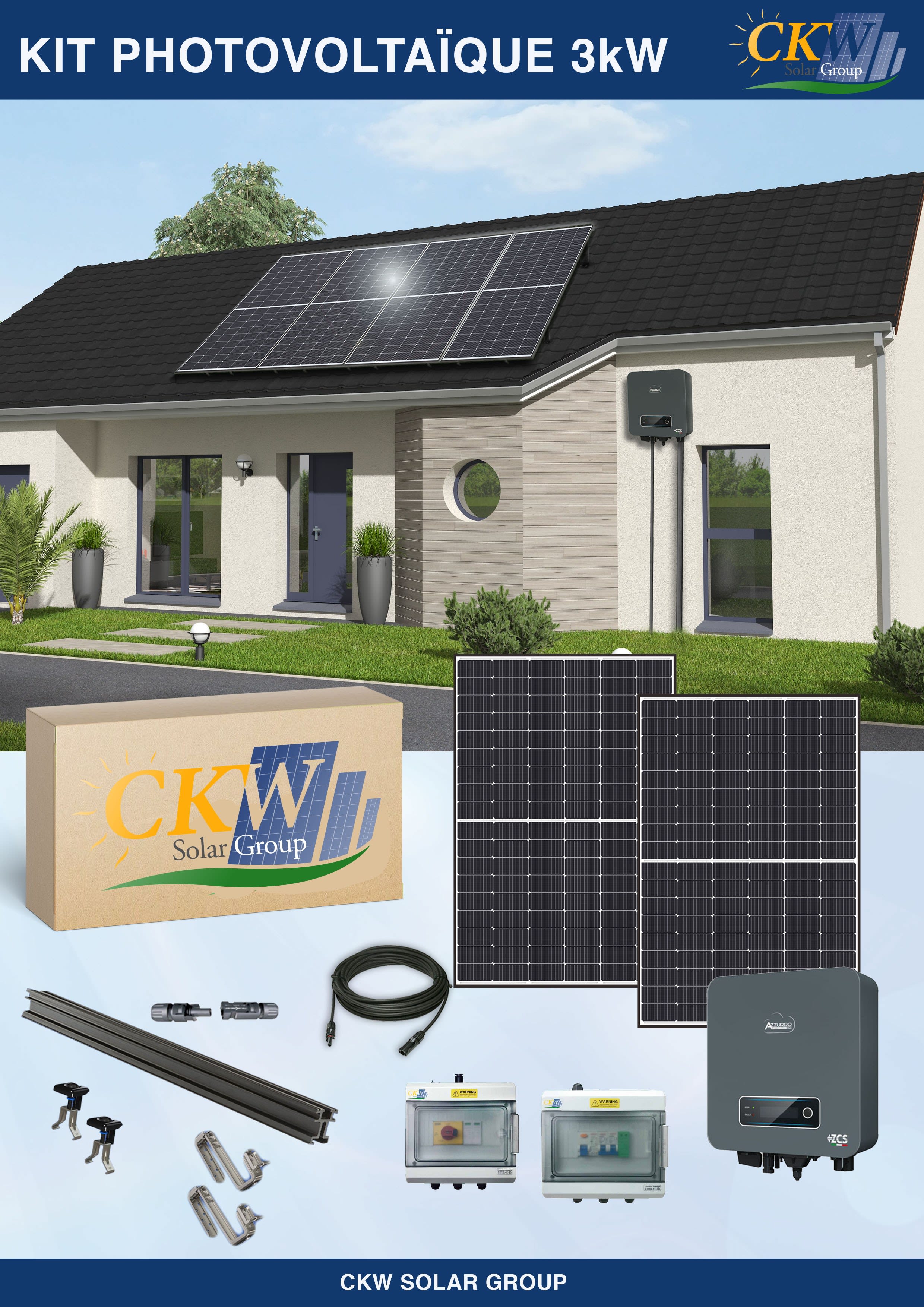 CKW Solar Group - Kit Solaire 3Kw-cle en main-ond.string,8 panneaux 375W-ETN toit tuile
