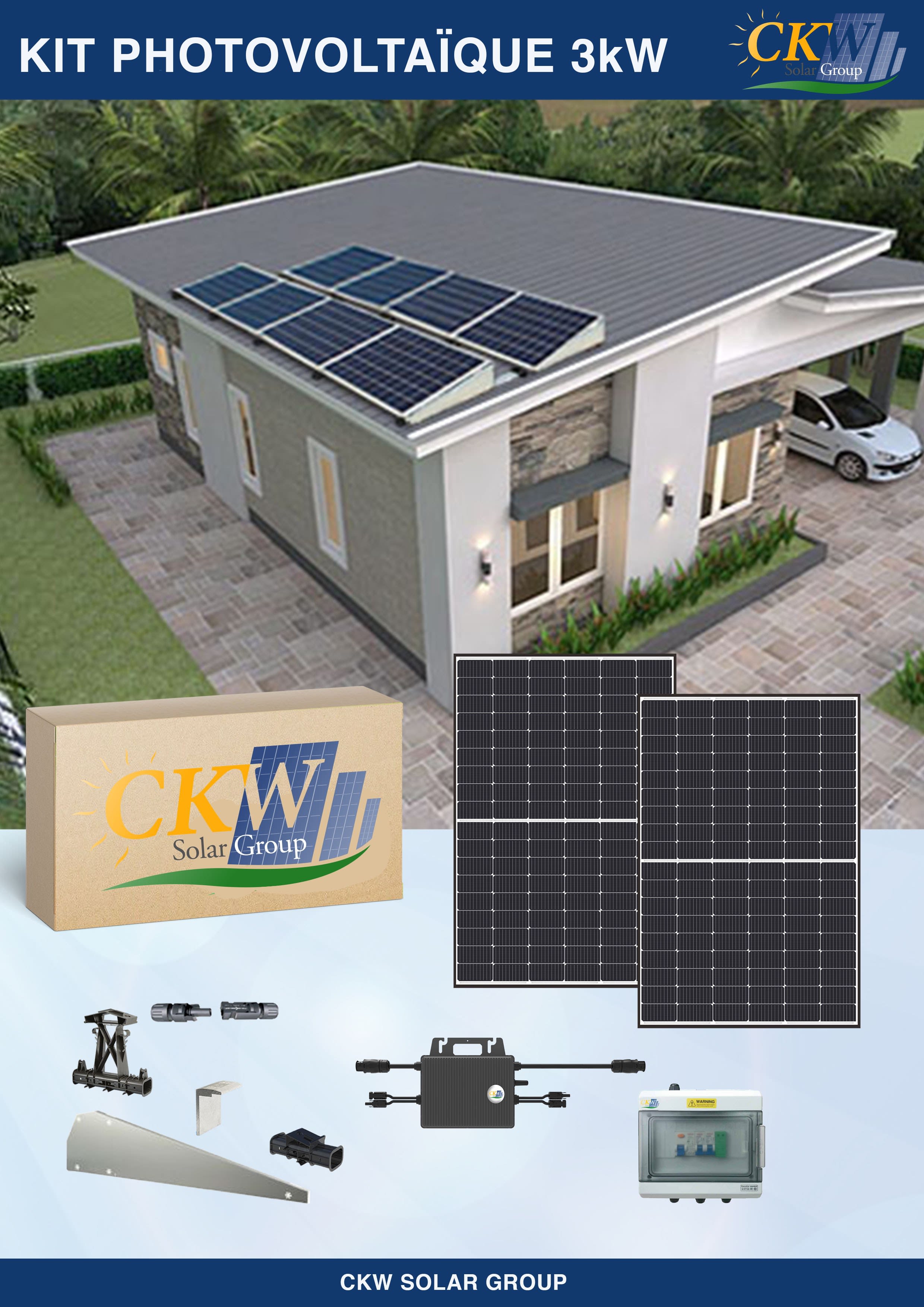 CKW Solar Group - Kit Solaire 3KW--4 micro-onduleur 800W-8 panneau 375W-toit plat ETN-Coffret AC